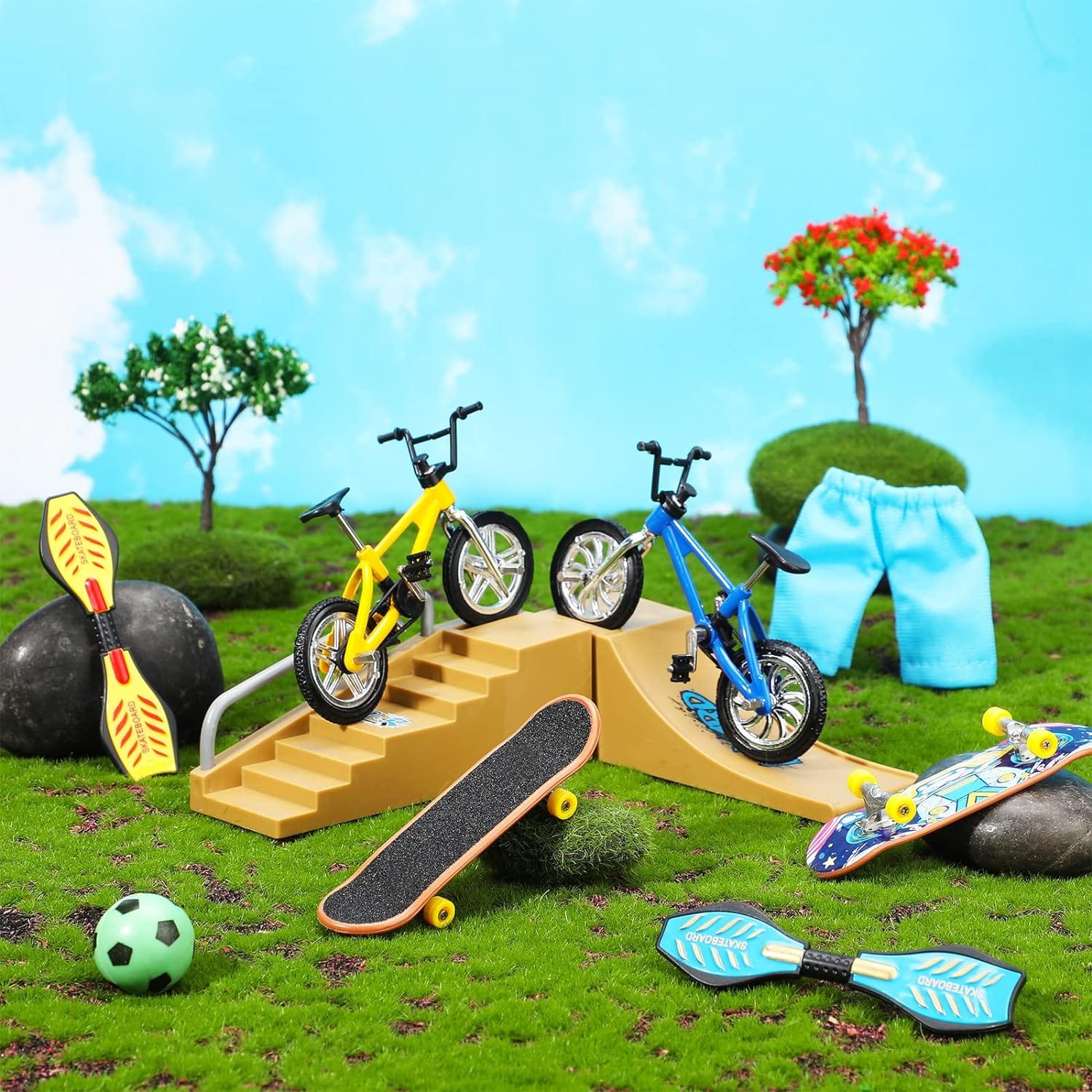 17 Pieces Finger Skateboard Ramp Set Skate Park Kit Ramp Parts Set Mini Finger Toys Set Finger Bike Skate Park Kit with Replacement Wheels and Tools for Kids Party Favor (Classic Color) 17 Pieces Finger Skateboard Ramp Set Skate Park Kit Ramp Parts Set Mini Finger Toys Set Finger Bike Skate Park Kit with Replacement Wheels and Tools for Kids Party Favor (Classic Color)