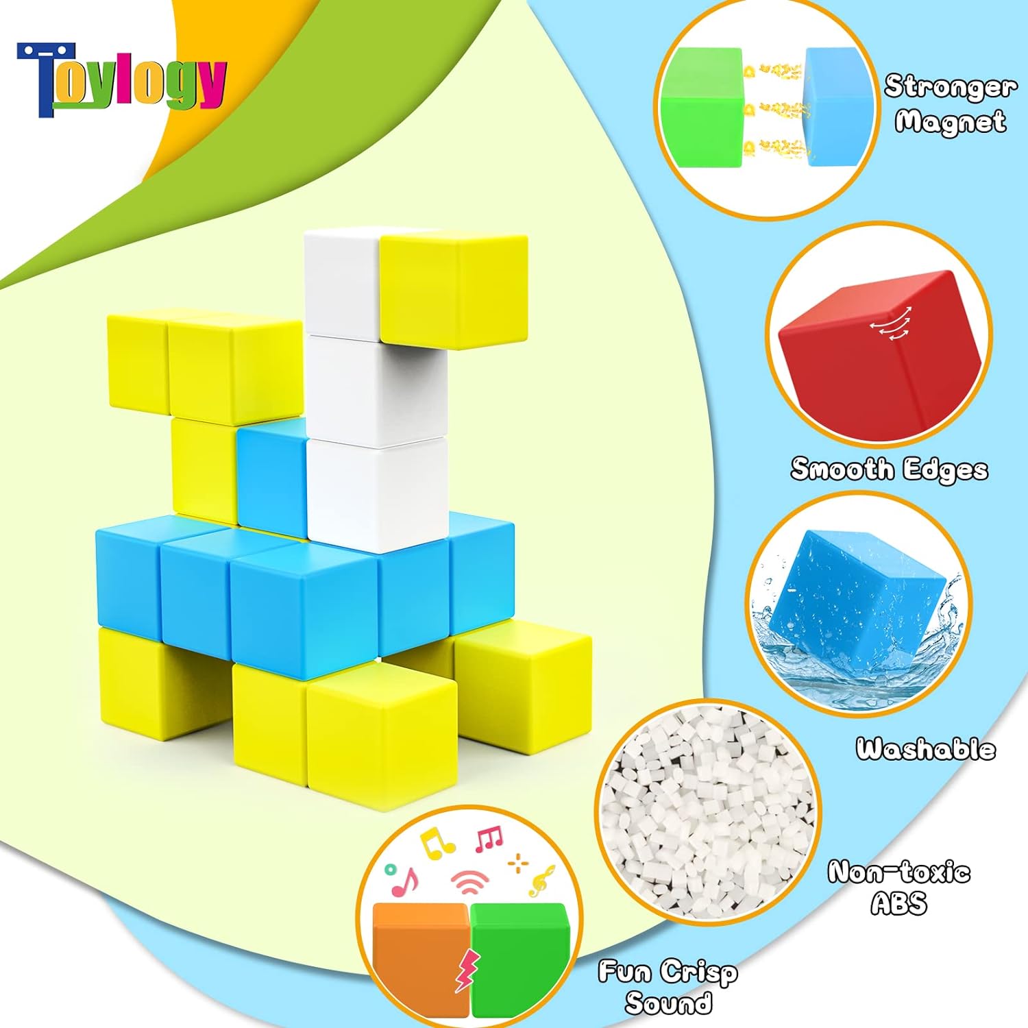 48PCS Magnetic Blocks for Toddlers Toys, Large Magnetic Cube Toys for Sensory STEM Education Preschool Magnet Toys for 3 4 5 6 Year Old Boys and Girls