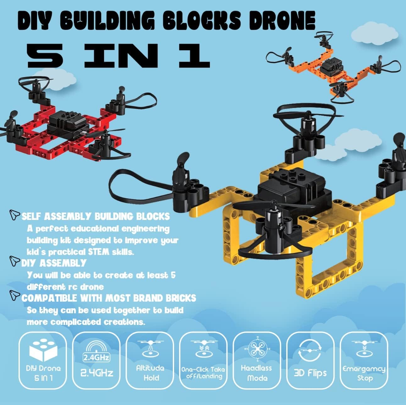 5-in-1 STEM Educational Science Kits, Building Toys with Easy-to-Fly DIY Drone and Remote Control Mini Drones for Kids - Perfect Toys Gifts for Boys and Girls, Ideal for Family Activities, Birthday Christmas Gifts, School Activities, Students, and Teens (Ages 5-7, 5-9, 8-12, 10+) 5-in-1 STEM Educational Science Kits, Building Toys with Easy-to-Fly DIY Drone and Remote Control Mini Drones for Kids - Perfect Toys Gifts for Boys and Girls, Ideal for Family Activities, Birthday Christmas Gifts, School Activities, Students, and Teens (Ages 5-7, 5-9, 8-12, 10+)