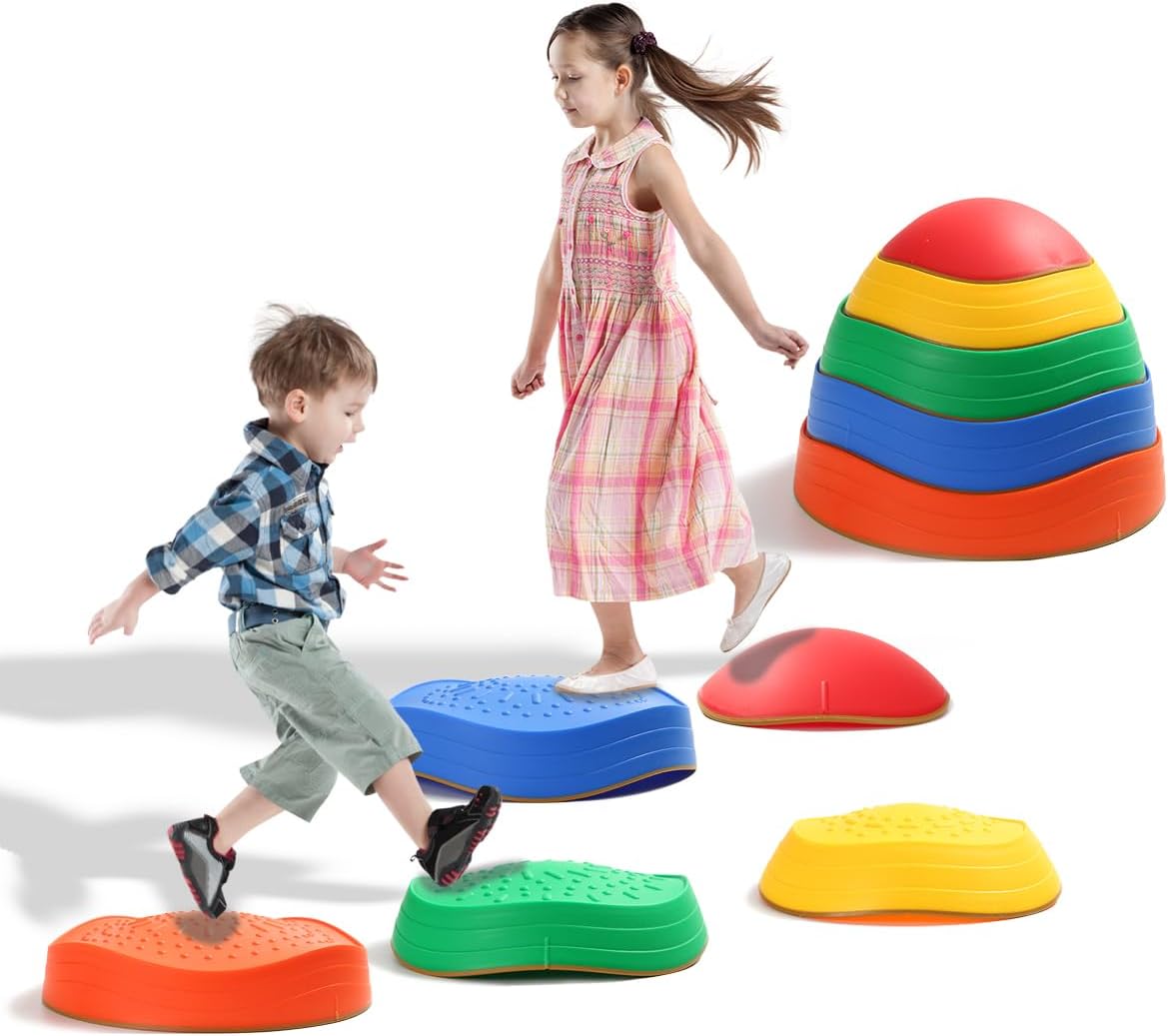 5Pcs Non-Slip Plastic Balance Stepping Stones for kids,up to 220 Ibs for PomotingChildrens Coordination Skills Obstacle Courses Sensory Toys for Toddlers,Indoor or Outdoor Play