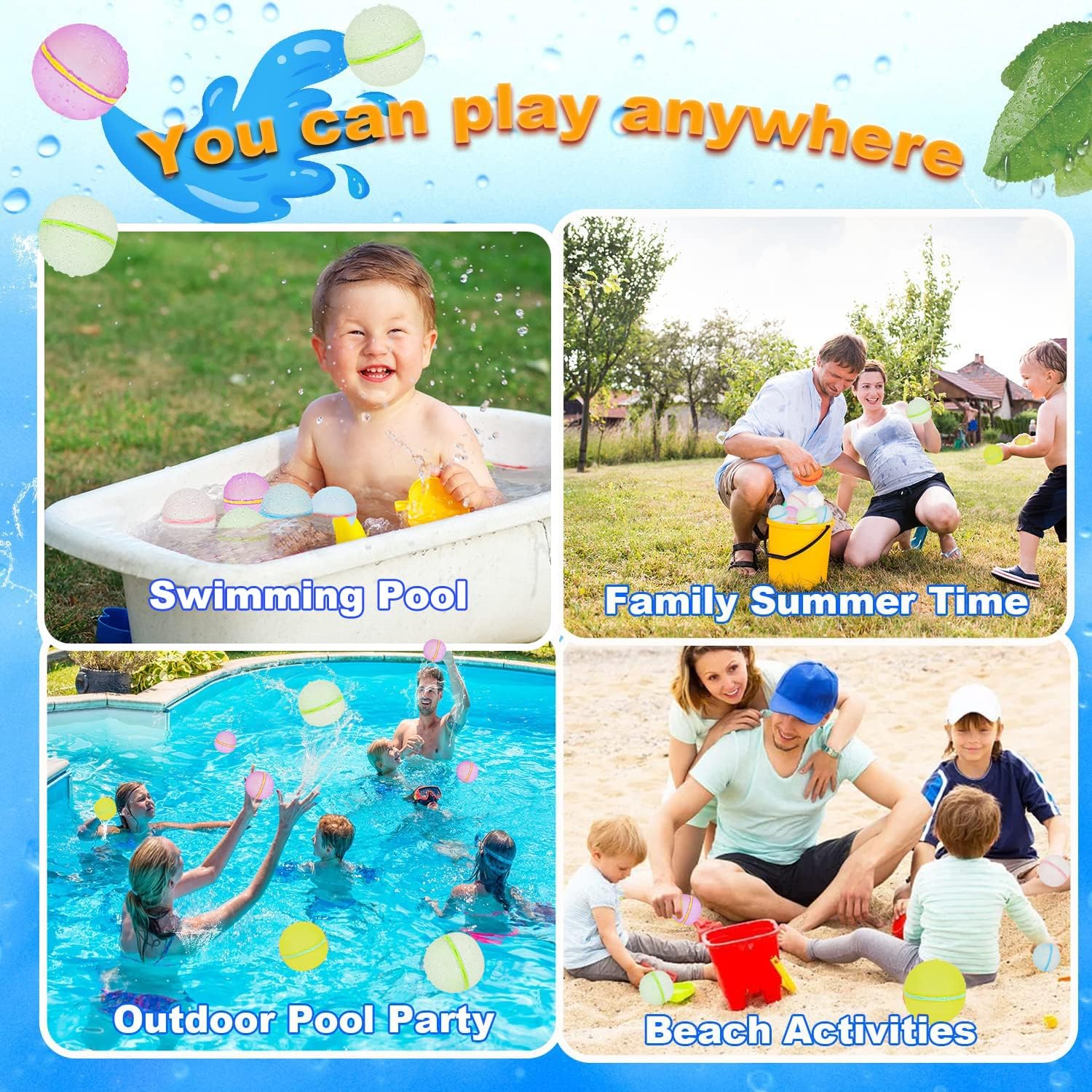 98K Reusable Water Balloons Self Sealing Easy Quick Fill, Silicone Water Balls Summer Fun Outdoor Water Toys Games for Kids Adults Outside Play, Bath Backyard Swimming Pool Party Supplies (6 PCS)