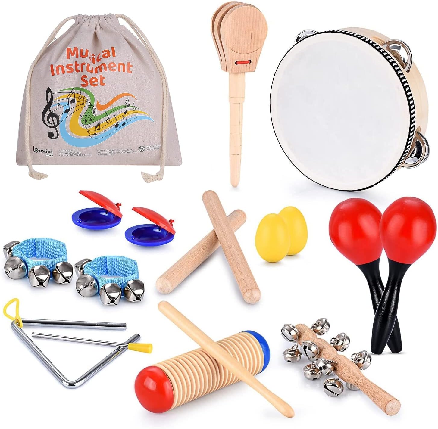 Boxiki kids Musical Instruments Set of 16 PCS - Toddler Educational Musical Percussion for Kids - with Tambourine, Maracas Castanets More to Fine Motor Skills - 3+ Years Olds : Toys Games Boxiki kids Musical Instruments Set of 16 PCS - Toddler Educational Musical Percussion for Kids - with Tambourine, Maracas Castanets More to Fine Motor Skills - 3+ Years Olds : Toys Games