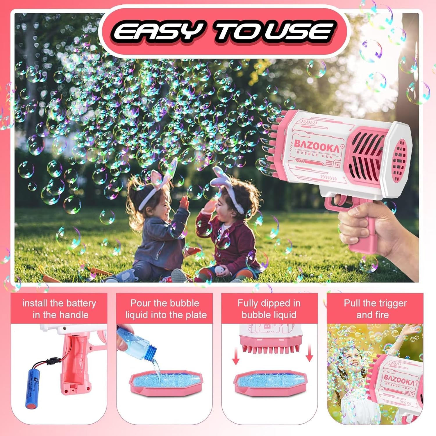 Bubble Machine Gun, Bubbles Kids Toys with Thousands Bubbles and Colorful Lights, Pink Outdoor Toys Wedding Party Fun Gifts for Boys Bubble Machine Gun, Bubbles Kids Toys with Thousands Bubbles and Colorful Lights, Pink Outdoor Toys Wedding Party Fun Gifts for Boys