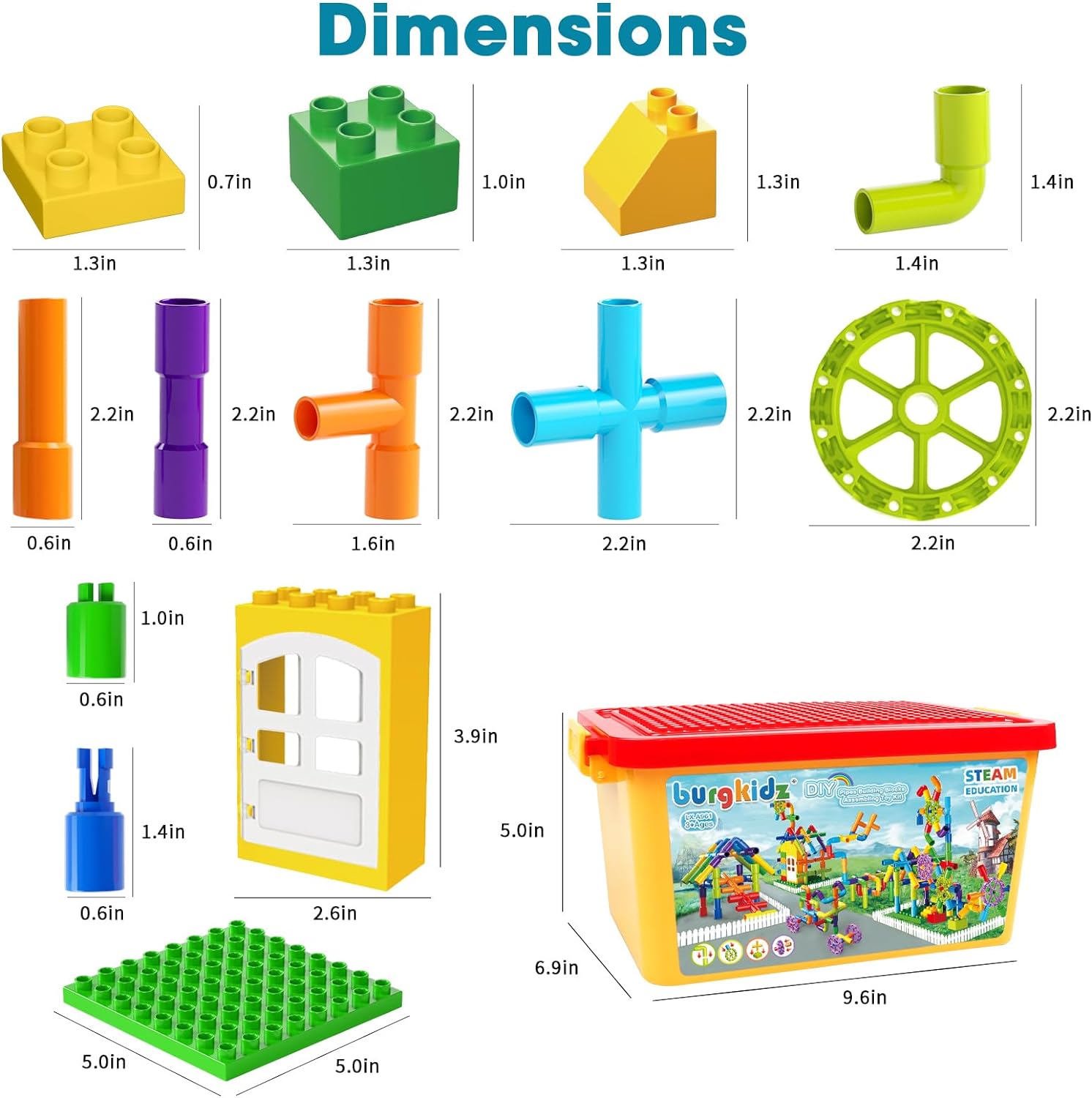 burgkidz Building Blocks STEM Pipe Tube Learning Toys Birthday Gifts, Educational Autistic Toy Compatible Building Pipeworks Constructions for Kids Boys Girls Ages 3 4 5 6 7 8+