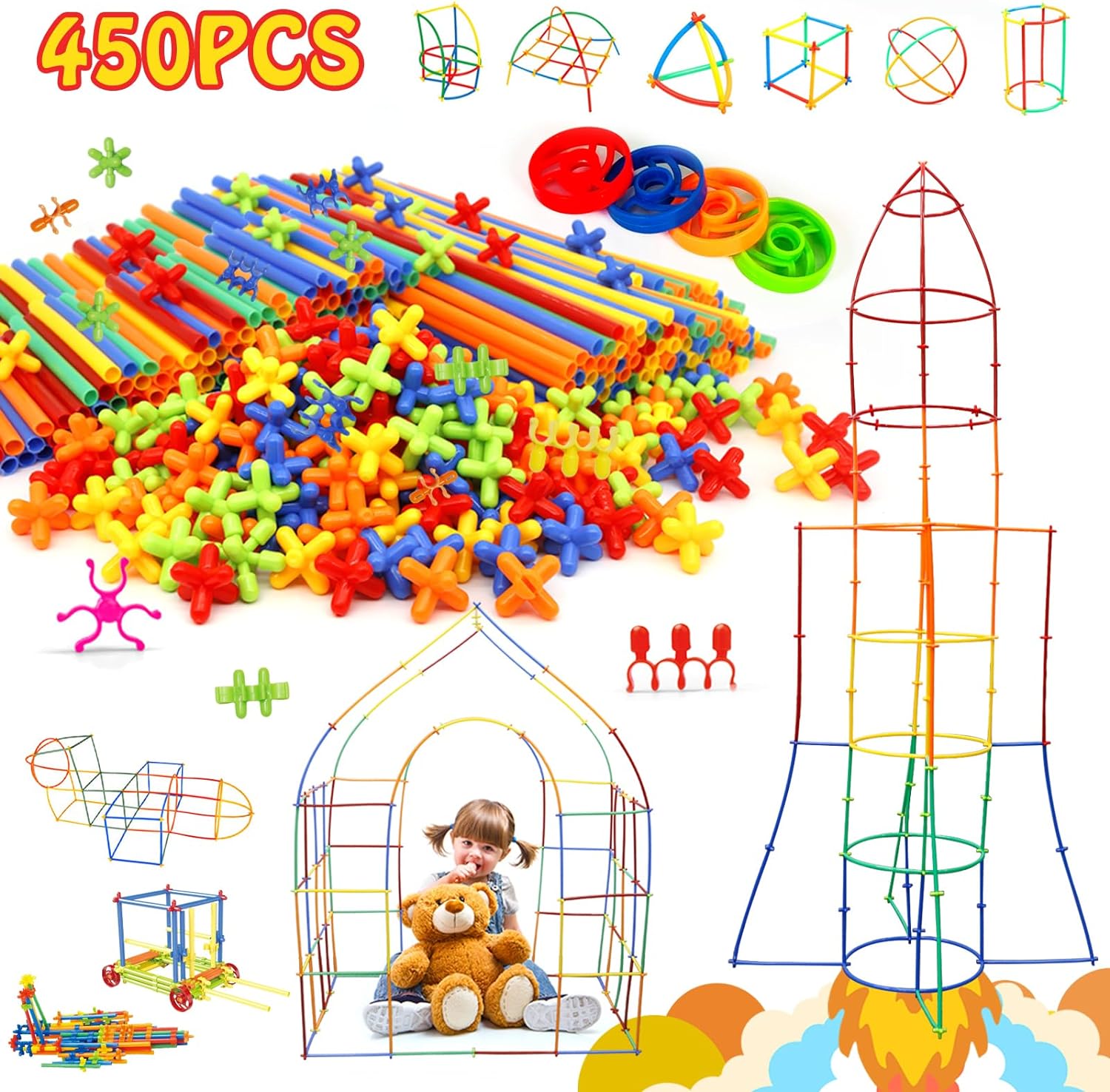 Creative Straw STEM Building Toys 450Pcs Aged for 3 4 5 6 7+ Preschool Kids Constructor Toy Thin Tube Toy DIY Educational Interlocking Plastic Engineering Toys Kit for Boys and Girls Gift Creative Straw STEM Building Toys 450Pcs Aged for 3 4 5 6 7+ Preschool Kids Constructor Toy Thin Tube Toy DIY Educational Interlocking Plastic Engineering Toys Kit for Boys and Girls Gift