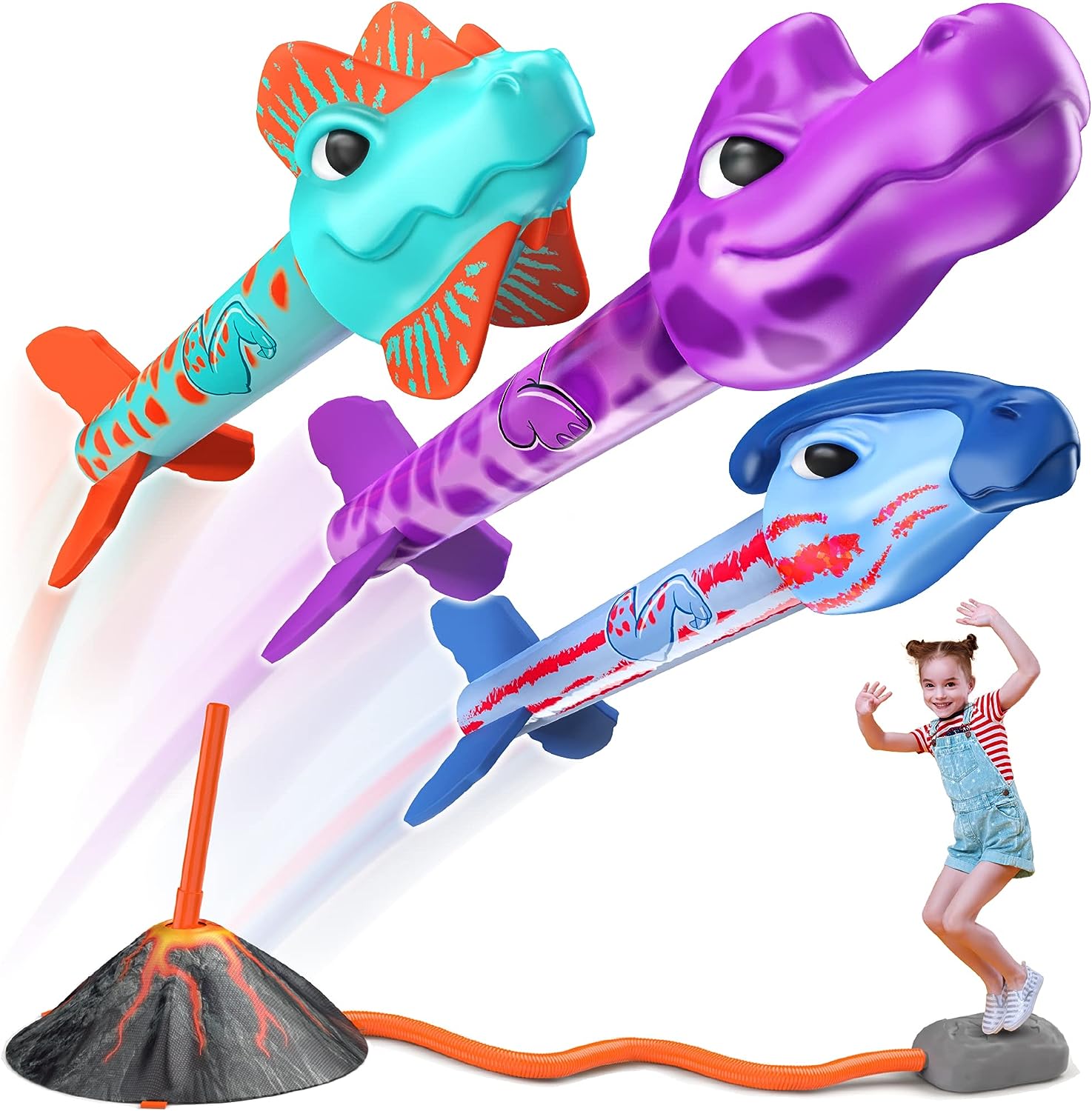 Dino Blasters, Rocket Launcher for Kids - Soars 100 Feet. Kids Outdoor Toys, Birthday Gift, for Boys  Girls Ages 3-6 Years Old - Toddler Outside Toys 4-8, Dinosaur Toy, Kids
