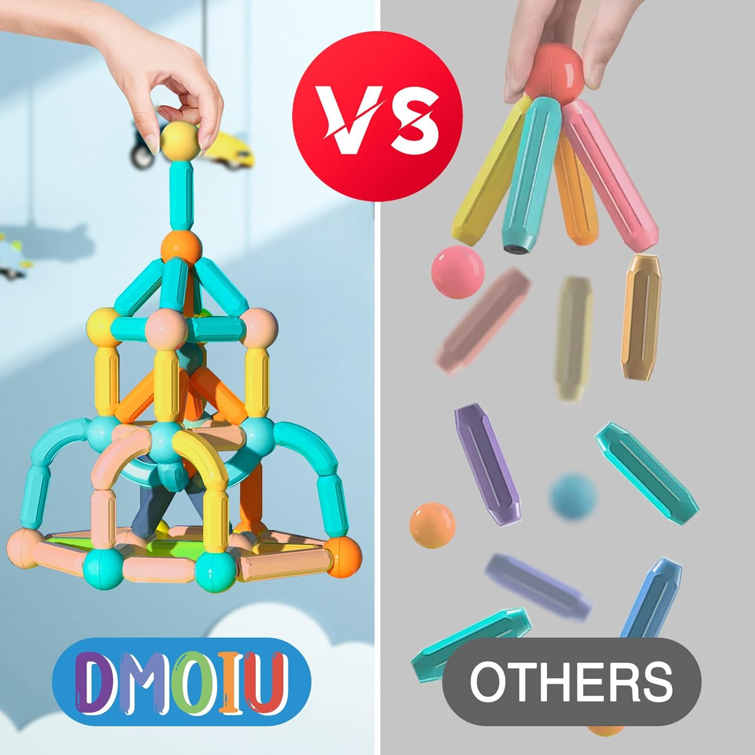 DMOIU Magnetic Building Blocks STEM Educational Toy for Kids Montessori Learning Sticks and Balls, Sensory Activities Toys for Toddlers, Gift for Boys and Girls Preschool : Toys Games