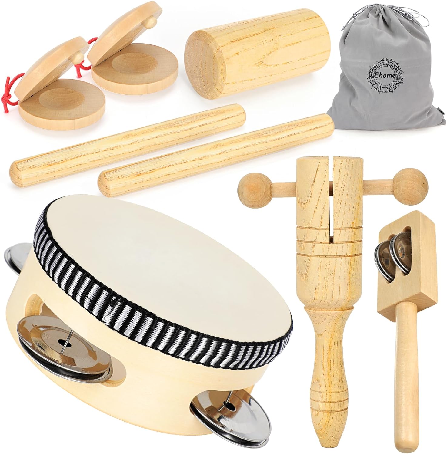Ehome Toddlers Musical Instruments, Wooden Percussion Kids Baby Musical Instruments, Montessori Musical Toys Set for Kids Childrens Preschool Educational Early Learning with Storage Bag