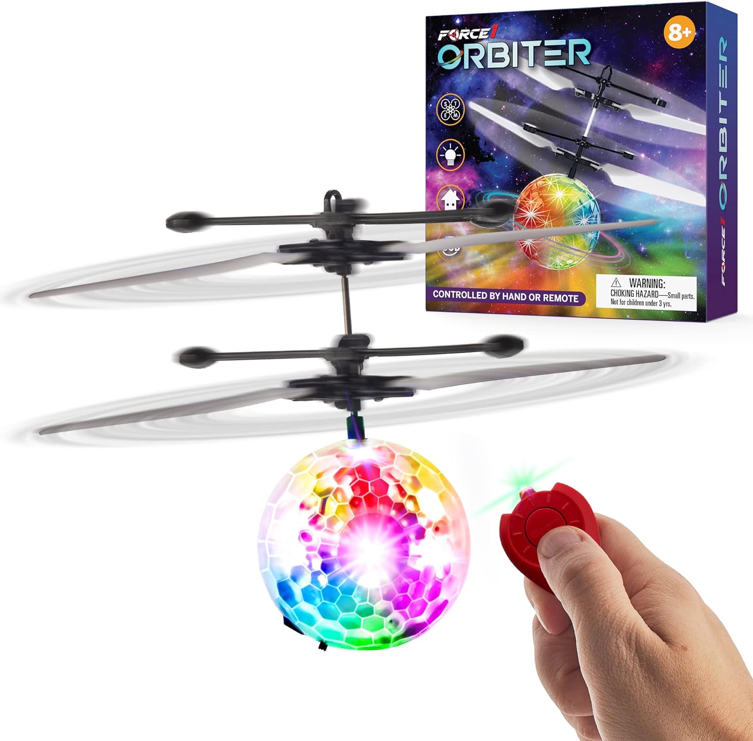 Force1 Orbiter Flying Orb Ball Hand Operated Drones for Kids- Flying Ball Drone Toy with Remote, LED Hand Controlled Drone Orb Toy Indoor Drone Hover Ball Hand Drone Floating Mini UFO Drone Flying Toy