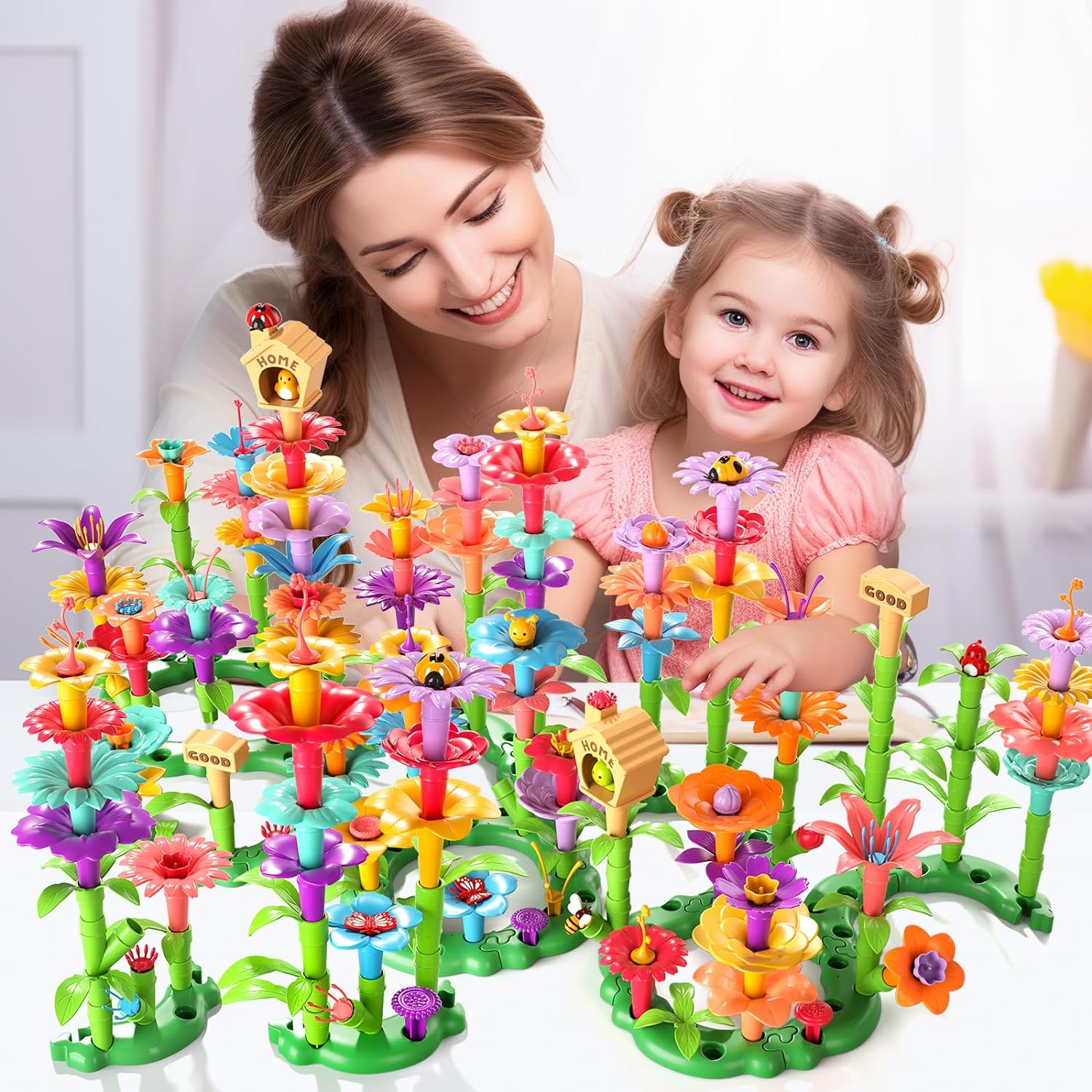 Garbo Star 235PCS Flower Garden Building Toys for Girls, Educational Activity Preschool Birthday Gifts for 2 3 4 5 Year Old Girls, Toddler Building Stem Toys for Kids Toddlers Ages 1-3 3-5