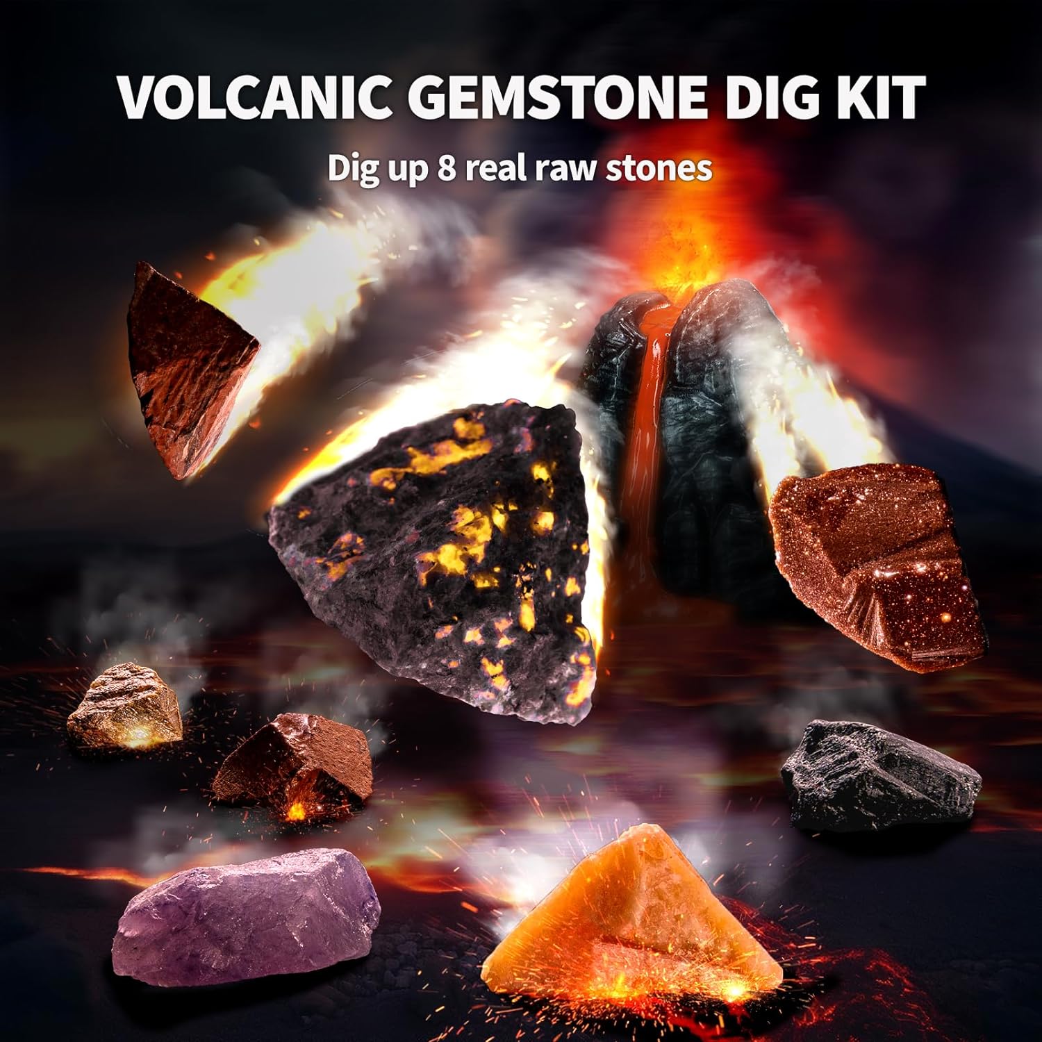 GobiDex Gemstones Dig Kit, Volcano Science Kits for Kids Age 6-8 8-12, Unearth Real Raw Stones, Discover Flame Stone, STEM Activities Educational Toys, Birthday Geology Gifts for Boys and Girls GobiDex Gemstones Dig Kit, Volcano Science Kits for Kids Age 6-8 8-12, Unearth Real Raw Stones, Discover Flame Stone, STEM Activities Educational Toys, Birthday Geology Gifts for Boys and Girls