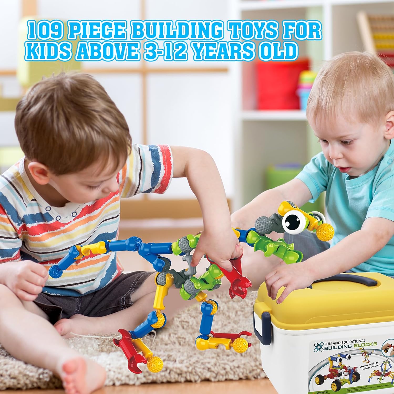 Huaker Building Toys,109 Piece STEM Toys for Kids Ages 3 4 5 6 7 8 9 10 11 12 Years Old Boys and Girls Christmas Birthday Gifts Children Building Blocks Creative and Educational Kids Toys Projects