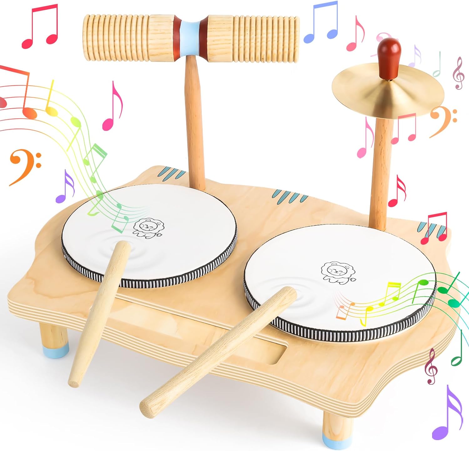 INLAIER Kids Drum Set, Kids Musical Instruments, All in One Wooden Musical Table Top Drum Kit Play Set, Educational Percussion Drum Sensory Toys Birthday Gifts for Children Boys and Girls.