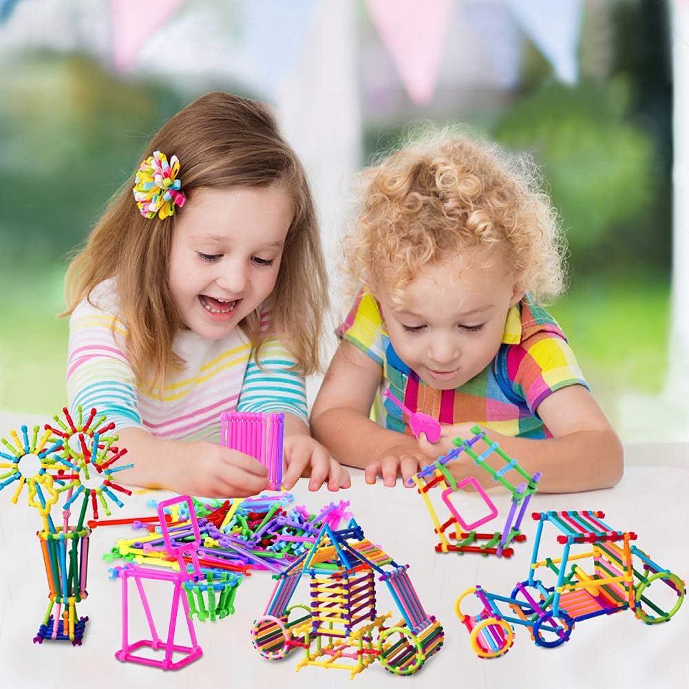 Juboury 1054Pcs Building Toy Building Blocks Bars Different Shape Educational Construction Engineering Set 3D Puzzle, Interlocking Creative Connecting Kit, Great STEM Toy for Both Boys and Girls