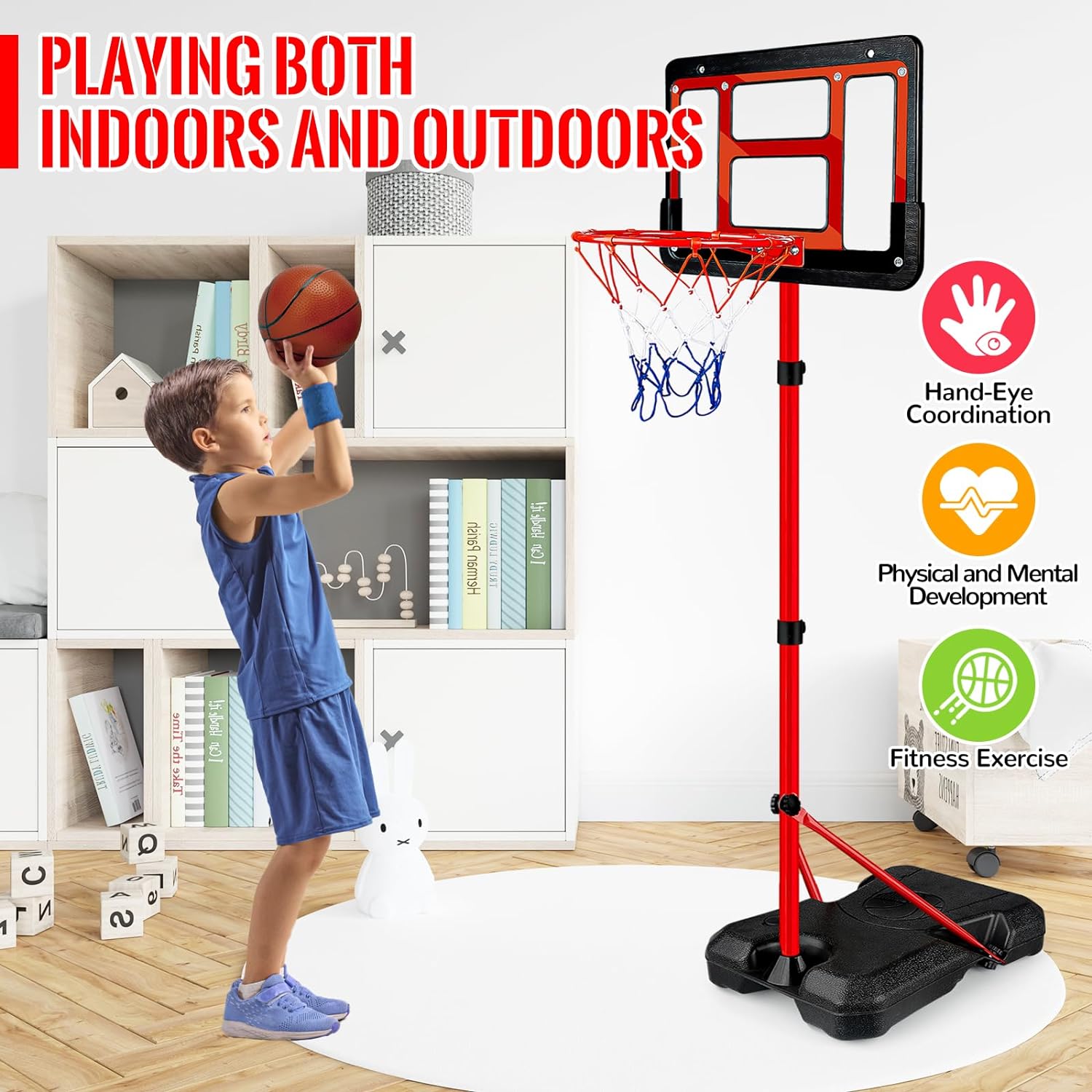Kids Basketball Hoop with Stand, Adjustable Basketball Set Height 3.5ft-6.2ft, Toddler Basketball Toys for Boys Age 3 4 5 6 7 8, Mini Portable Basketball Goals for Indoor Outdoor Backyard Sport Game