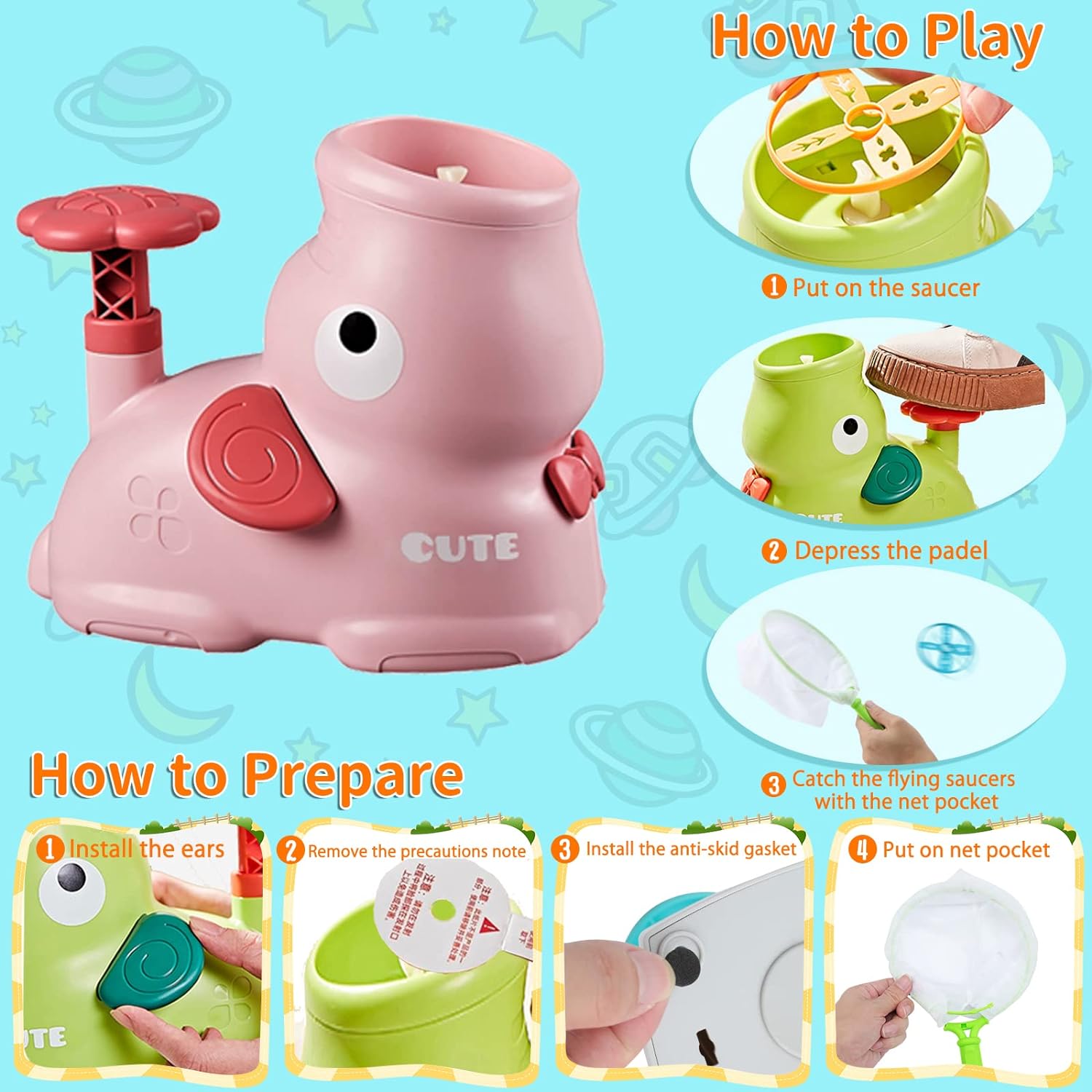 KUTHSIC Outdoor Toys for Kids Ages 4-8, Flying Disc Launcher Toy for Kids with 8 Flying Discs 2 Net Pockets Kids Outside Toys for 4 5 6 7 8 Years Old Kids Gift for Birthday Christmas New Year(Green)