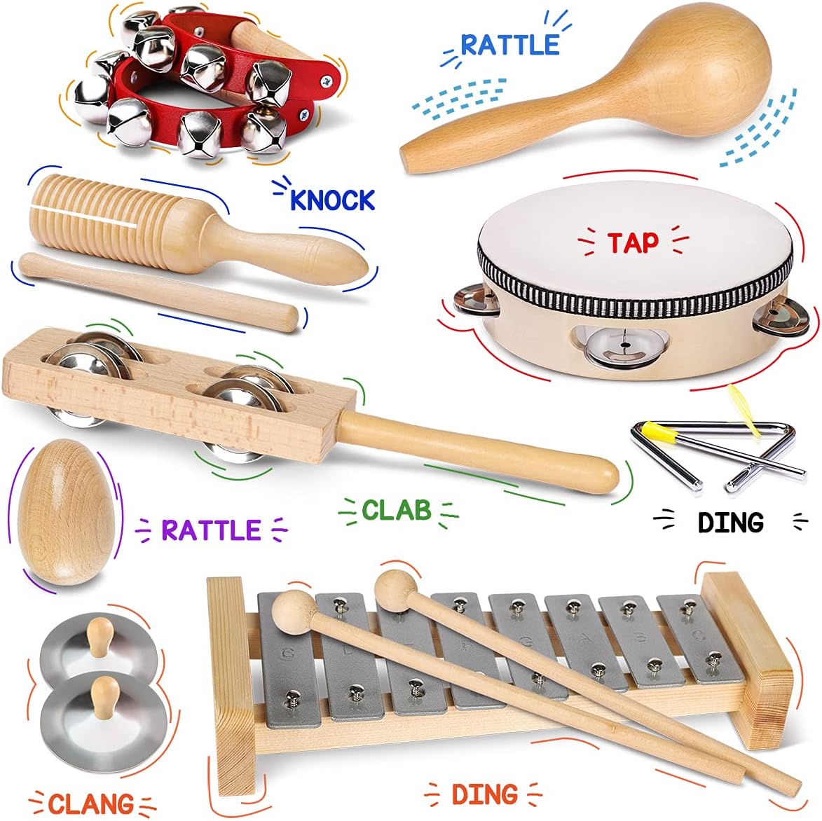 LOOIKOOS Toddler Musical Instruments International Natural Wooden Music Set for Toddlers and Kids-Eco Friendly Preschool Educational Musical Toys with Storage Bag
