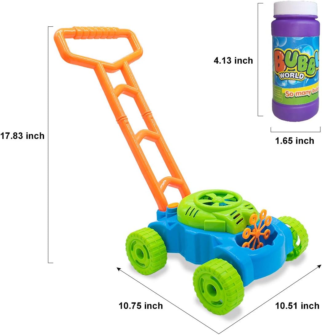 Lydaz Bubble Lawn Mower for Toddlers, Kids Bubble Blower Maker Machine, Indoor Outdoor Push Backyard Gardening Toys, Birthday Gifts Halloween Party Favors Games Toys for Preschool Baby Boys Girls