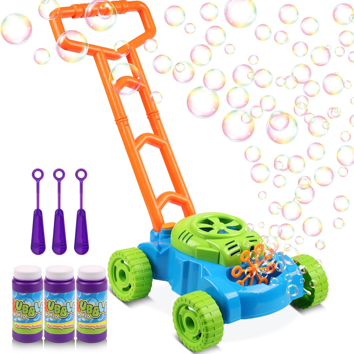 Lydaz Bubble Lawn Mower for Toddlers, Kids Bubble Blower Maker Machine, Indoor Outdoor Push Backyard Gardening Toys, Birthday Gifts Halloween Party Favors Games Toys for Preschool Baby Boys Girls