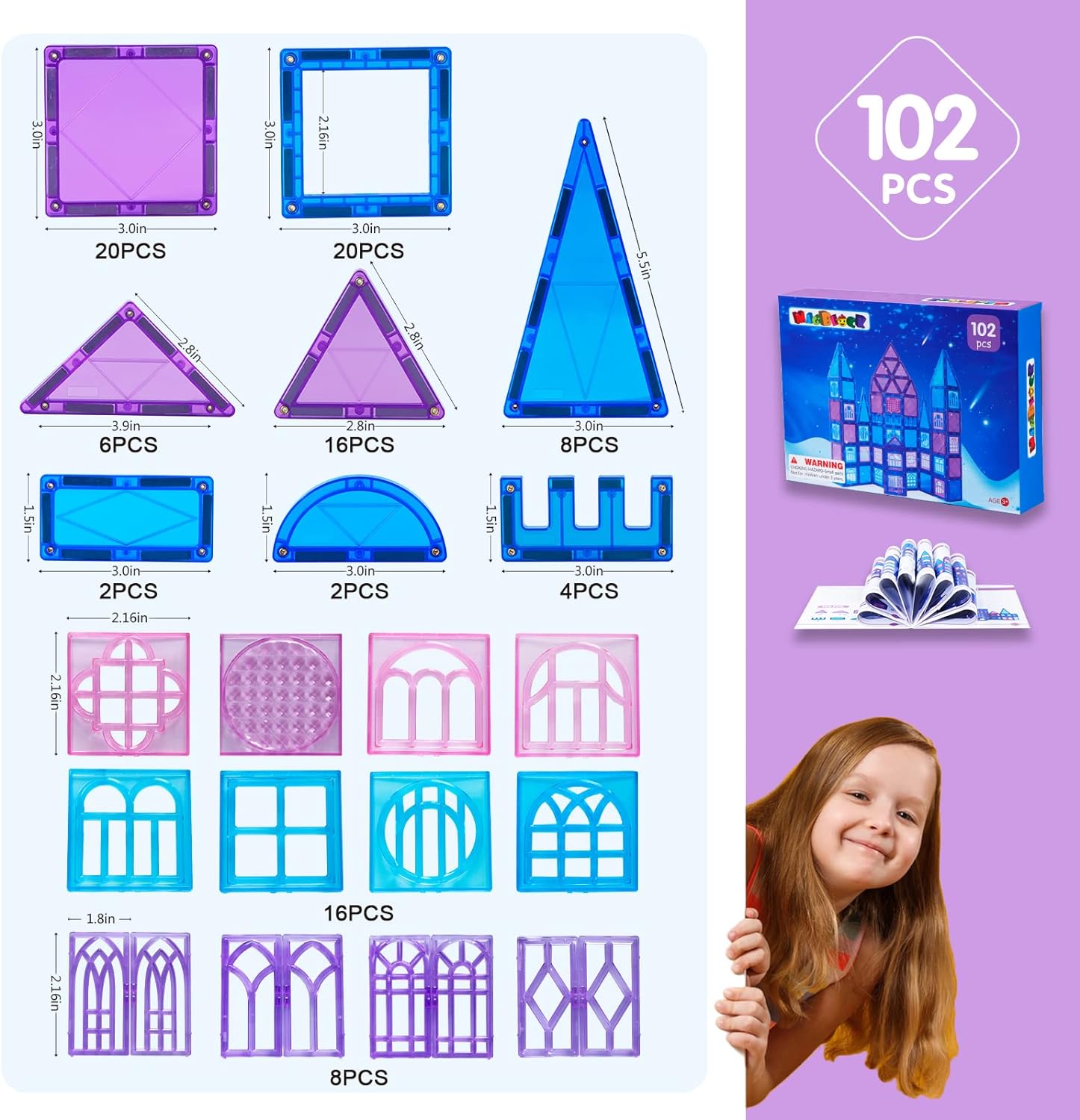 MAGBLOCK 176 Pcs Marble Run Magnetic Tiles Set STEM Building Blocks Gift for Boy Girls Develop Childrens Brain and Learning Educational Magnet Tiles for Age 4-8 Toys MAGBLOCK 176 Pcs Marble Run Magnetic Tiles Set STEM Building Blocks Gift for Boy Girls Develop Childrens Brain and Learning Educational Magnet Tiles for Age 4-8 Toys