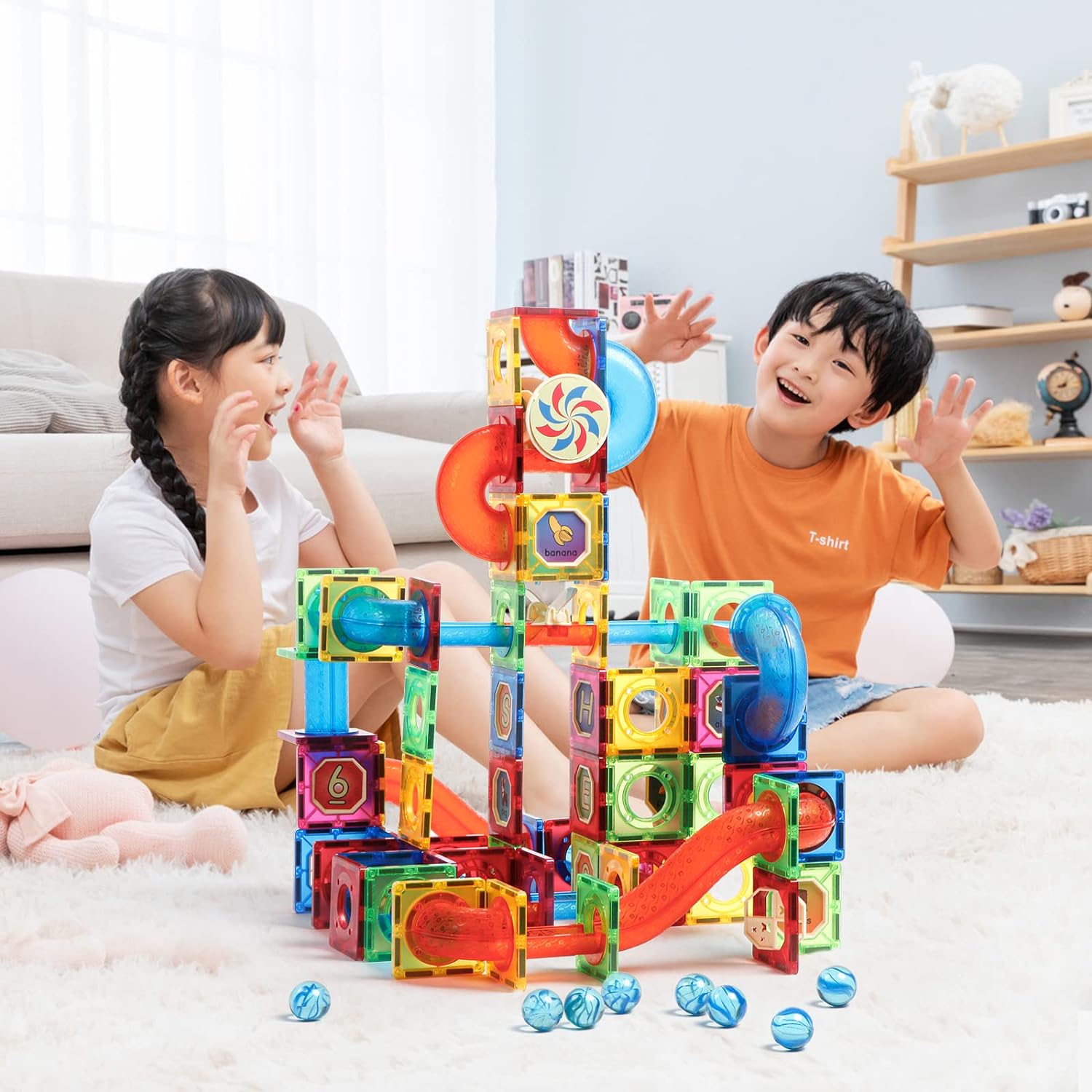 MAGBLOCK 176 Pcs Marble Run Magnetic Tiles Set STEM Building Blocks Gift for Boy Girls Develop Childrens Brain and Learning Educational Magnet Tiles for Age 4-8 Toys MAGBLOCK 176 Pcs Marble Run Magnetic Tiles Set STEM Building Blocks Gift for Boy Girls Develop Childrens Brain and Learning Educational Magnet Tiles for Age 4-8 Toys