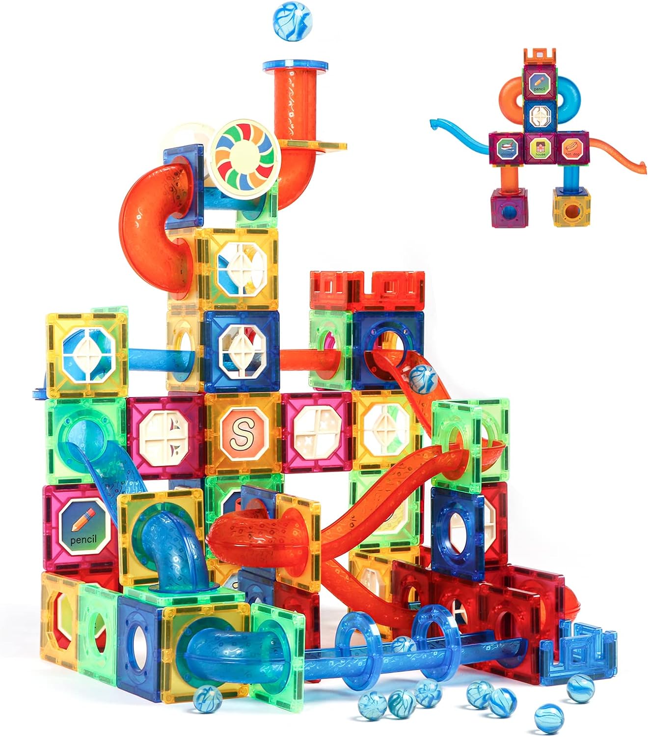 MAGBLOCK 176 Pcs Marble Run Magnetic Tiles Set STEM Building Blocks Gift for Boy Girls Develop Childrens Brain and Learning Educational Magnet Tiles for Age 4-8 Toys MAGBLOCK 176 Pcs Marble Run Magnetic Tiles Set STEM Building Blocks Gift for Boy Girls Develop Childrens Brain and Learning Educational Magnet Tiles for Age 4-8 Toys