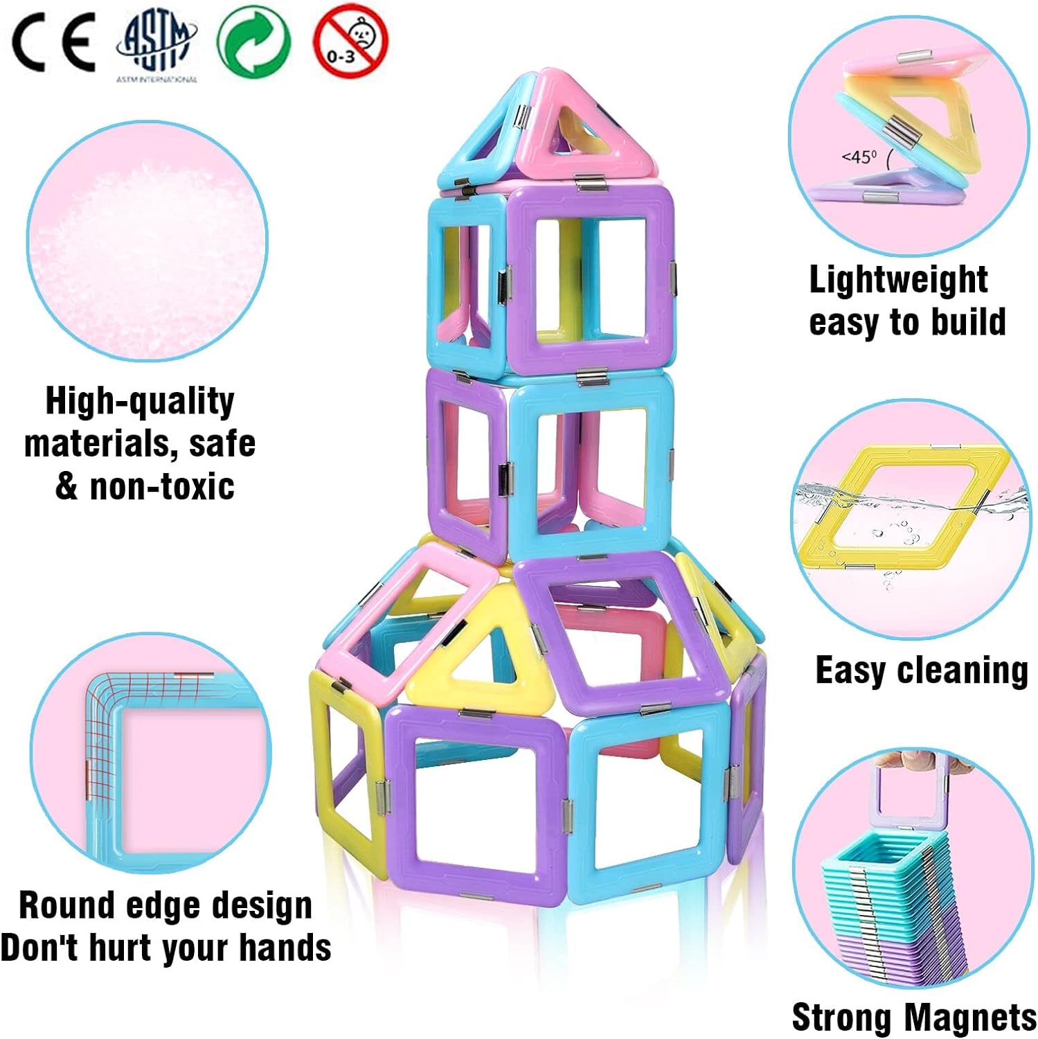 Magnetic Tiles Toys for 3 4 5 6 7 8+ Year Old Boys Girls Upgrade Macaron Castle Blocks Building Set for Toddlers STEM Creativity/Educational Toys for Kids Age 3-6 Christmas Birthday Gifts : Toys Games