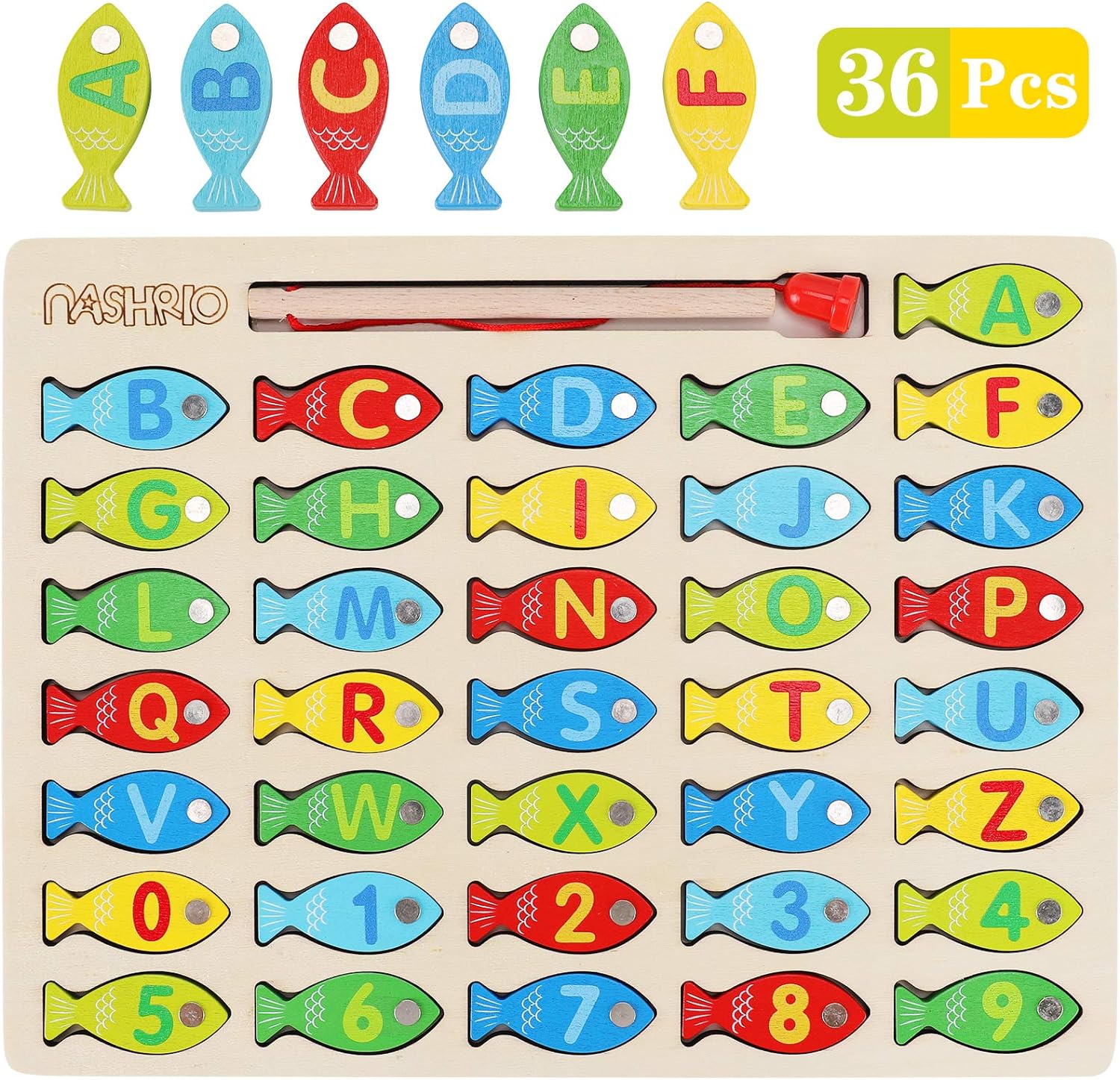 Magnetic Wooden Fishing Game Toy for Toddlers, Alphabet Fish Catching Counting Games Puzzle with Numbers and Letters, Preschool Learning ABC and Math Educational Toys for 3 4 5 Years Old Girl Boy Kids Magnetic Wooden Fishing Game Toy for Toddlers, Alphabet Fish Catching Counting Games Puzzle with Numbers and Letters, Preschool Learning ABC and Math Educational Toys for 3 4 5 Years Old Girl Boy Kids