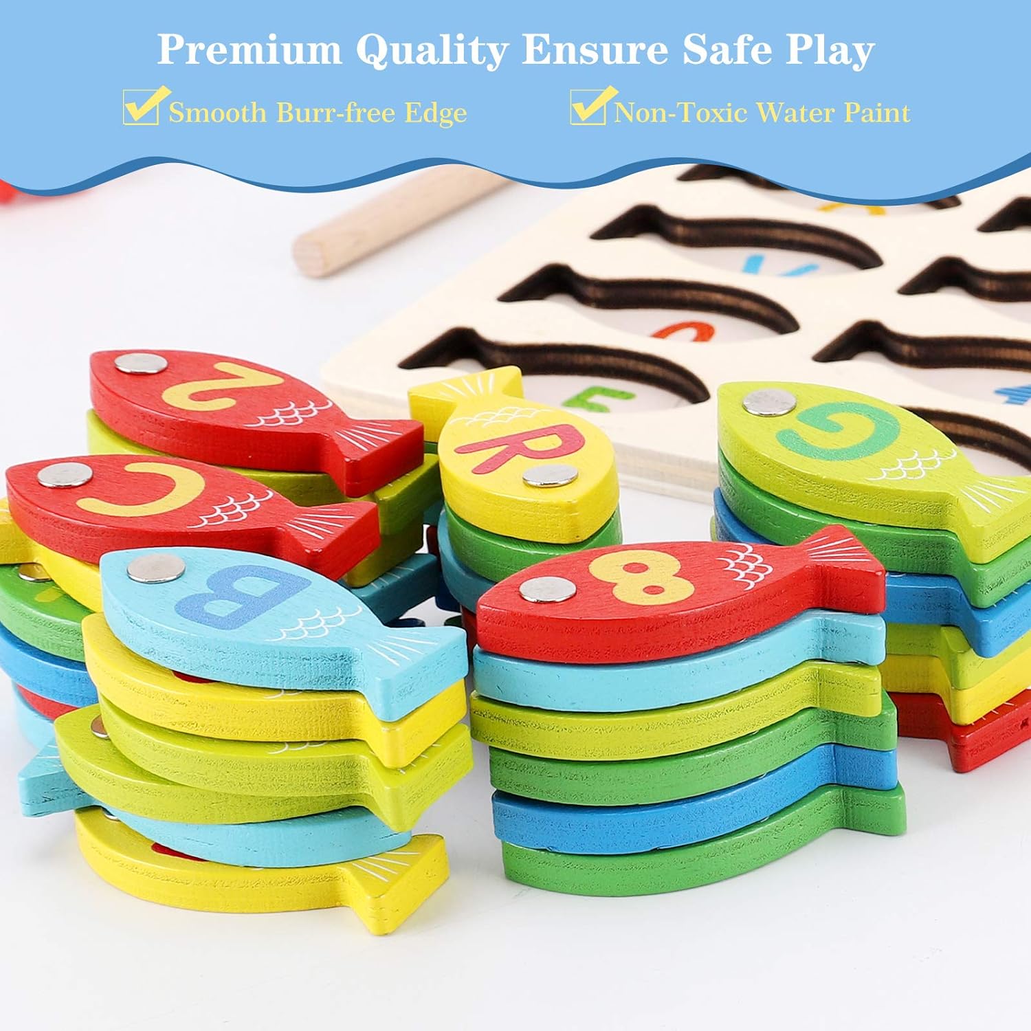Magnetic Wooden Fishing Game Toy for Toddlers, Alphabet Fish Catching Counting Games Puzzle with Numbers and Letters, Preschool Learning ABC and Math Educational Toys for 3 4 5 Years Old Girl Boy Kids Magnetic Wooden Fishing Game Toy for Toddlers, Alphabet Fish Catching Counting Games Puzzle with Numbers and Letters, Preschool Learning ABC and Math Educational Toys for 3 4 5 Years Old Girl Boy Kids