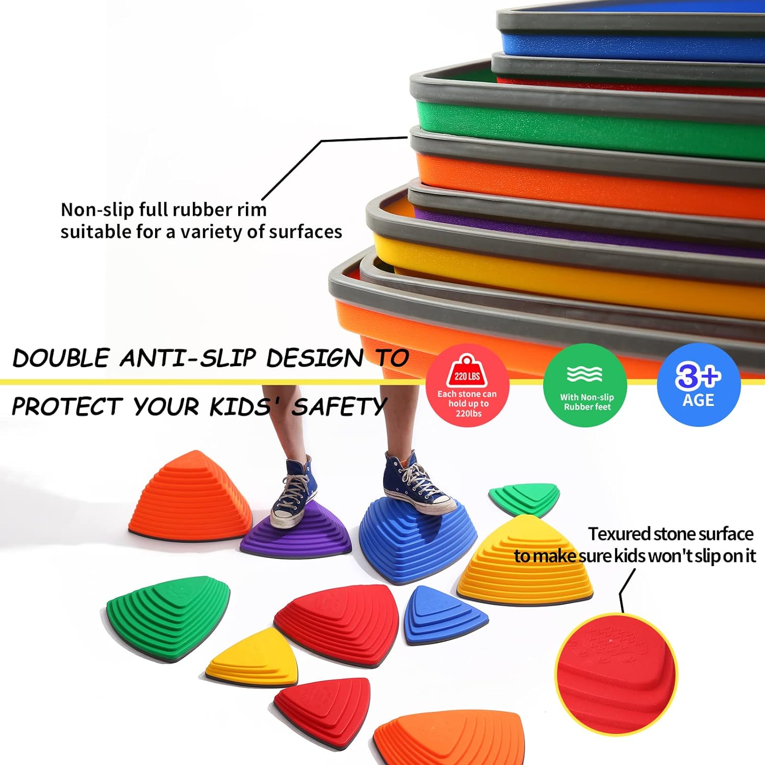 makarci Stepping Stones for Kids 12pcs Obstacle Courses Play Indoor Outdoor, Full Rubber Rim Plastic Hilltop for Kids Balance and Integration Improvement Age 3 4 5 6 7 8 + (Forest)