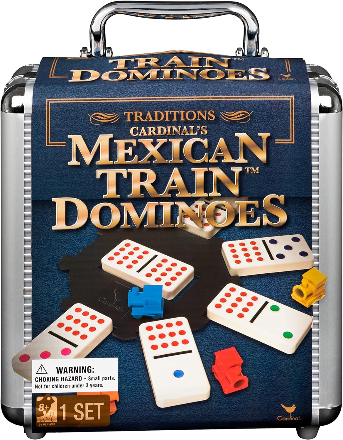 Mexican Train Dominoes Set Tile Board Game in Aluminum Carry Case with Colorful Trains for Family Game Night, for Adults and Kids Ages 8 and up Mexican Train Dominoes Set Tile Board Game in Aluminum Carry Case with Colorful Trains for Family Game Night, for Adults and Kids Ages 8 and up