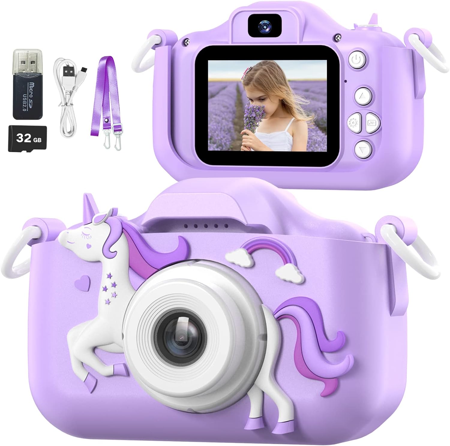 Mgaolo Childrens Camera Toys for 3-12 Years Old Kids Boys Girls,HD Digital Video Camera with Protective Silicone Cover,Christmas Birthday Gifts with 32GB SD Card (Unicorn Purple) : Toys  Games