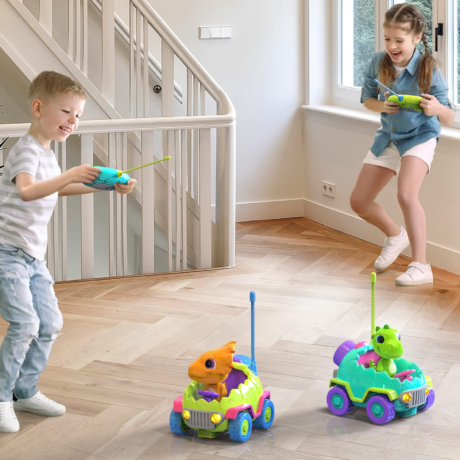 MindSprout Dino Chasers Set of 2 Remote Control Car for Toddler, Kids Toys Age 2 3 4 5, Boys  Girls Birthday Gift, Dinosaur Toy 2-4, LED Lights  Music