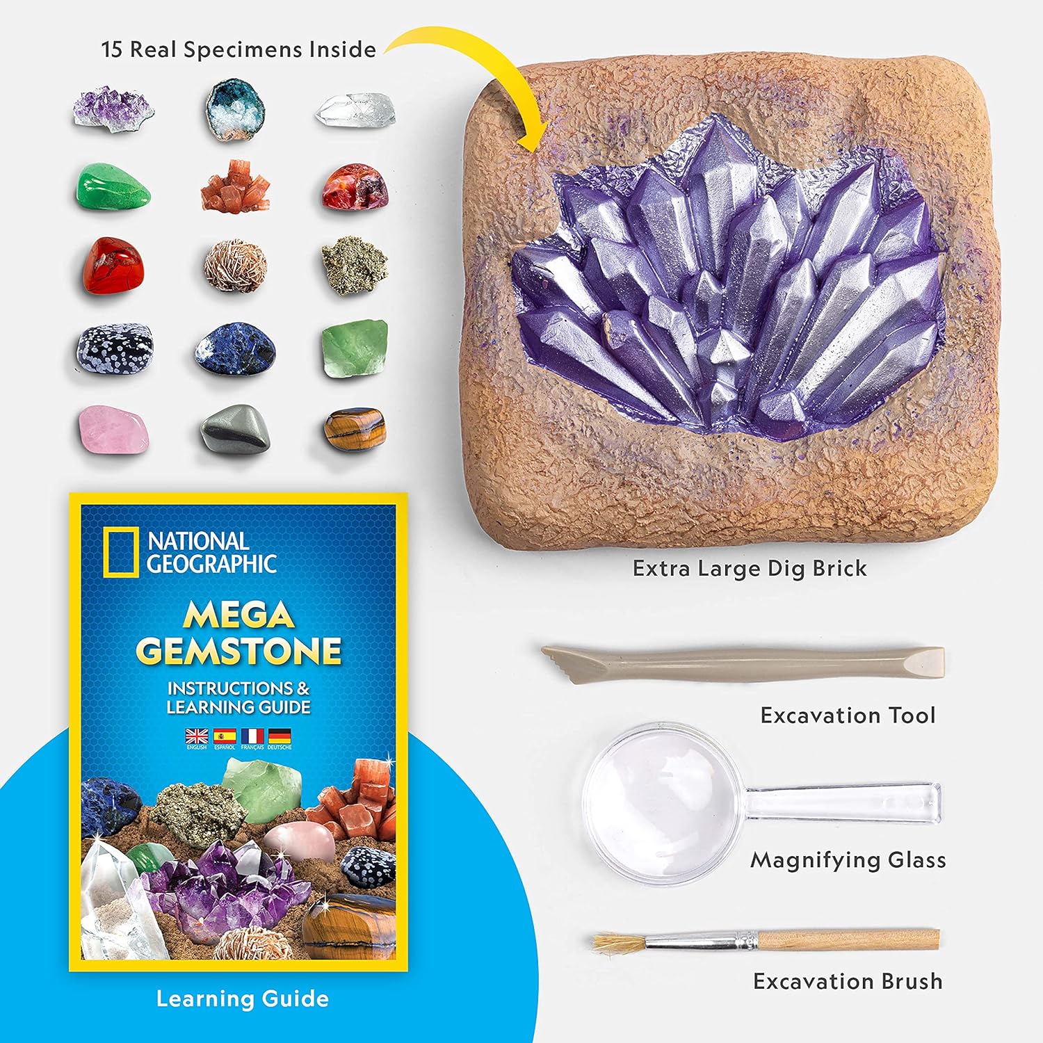 Kit Di Coltivazione Cristalli Viola – National Geographic By Bandai, Gioco Scientifico STEM, Con Ametista Vera E Lente