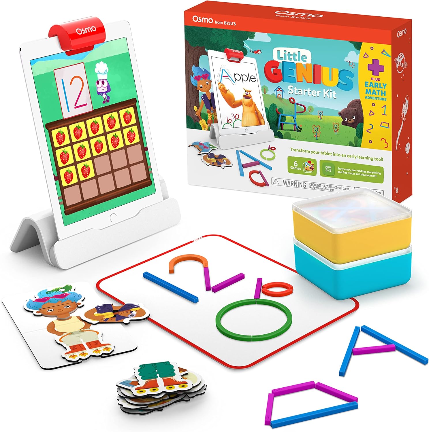 Osmo-Little Genius Starter Kit for iPad + Early Math Adventure-6 Educational Learning Games Ages 3-5-Counting, Shapes,Phonics Creativity-STEM Toy Gifts-Kids(Osmo iPad Base Included-Amazon Exclusive) : Toys Games