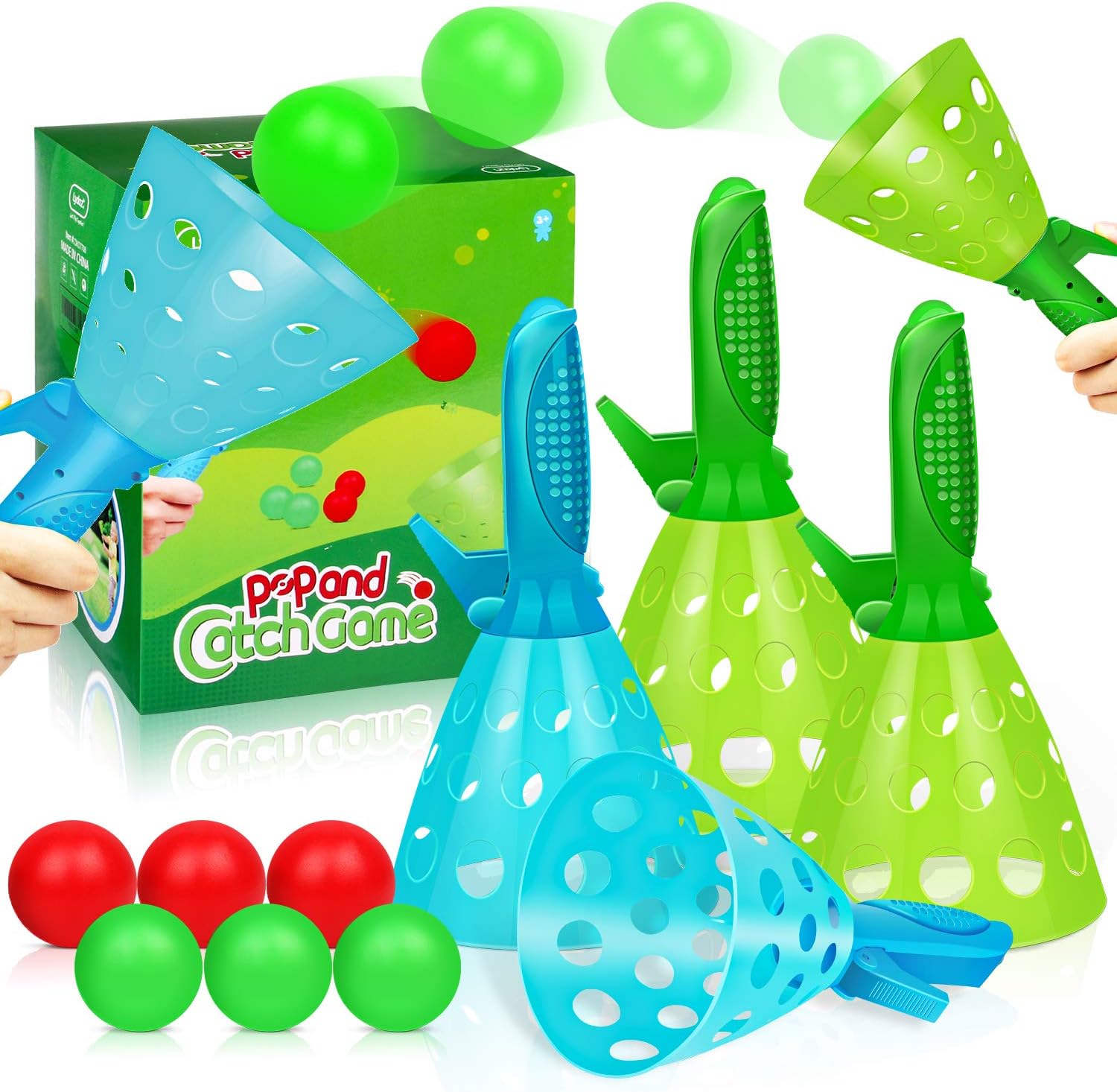 Outdoor Indoor Game Activities for Kids, Pop-Pass-Catch Ball Game with 4 Catch Launcher Baskets and 6 Balls, Halloween Christmas Party Favors Gift Beach Sport Toys for Kids Age 5 6 7 8 9 10+ and Adult : Toys Games