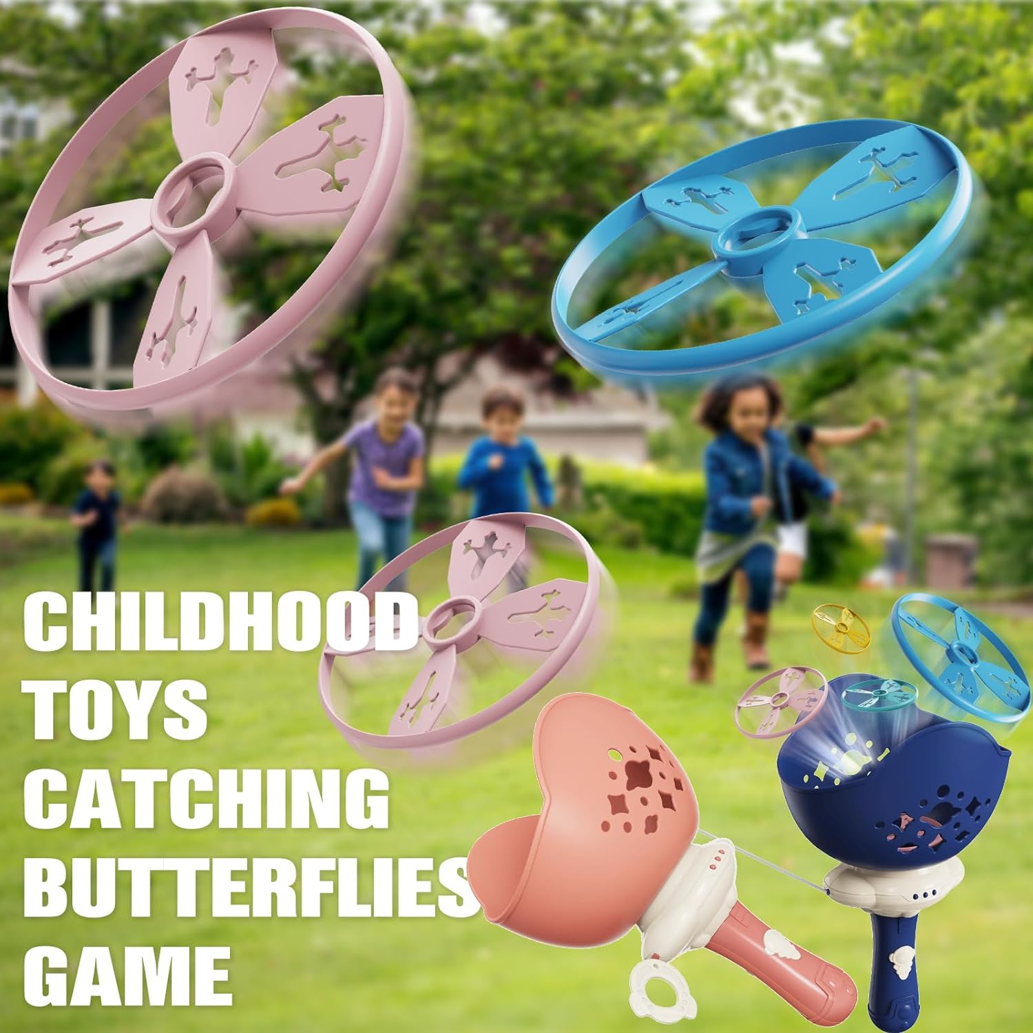 Outdoor Toys for Kids Age 4-6-8-12, Outside Games Catching Flying Disc for Boys Girls, Fun Backyard Family Activities for Toddlers 3-5 Year Old, 2 Pcs Saucers Launcher Christmas Birthday Party Gifts
