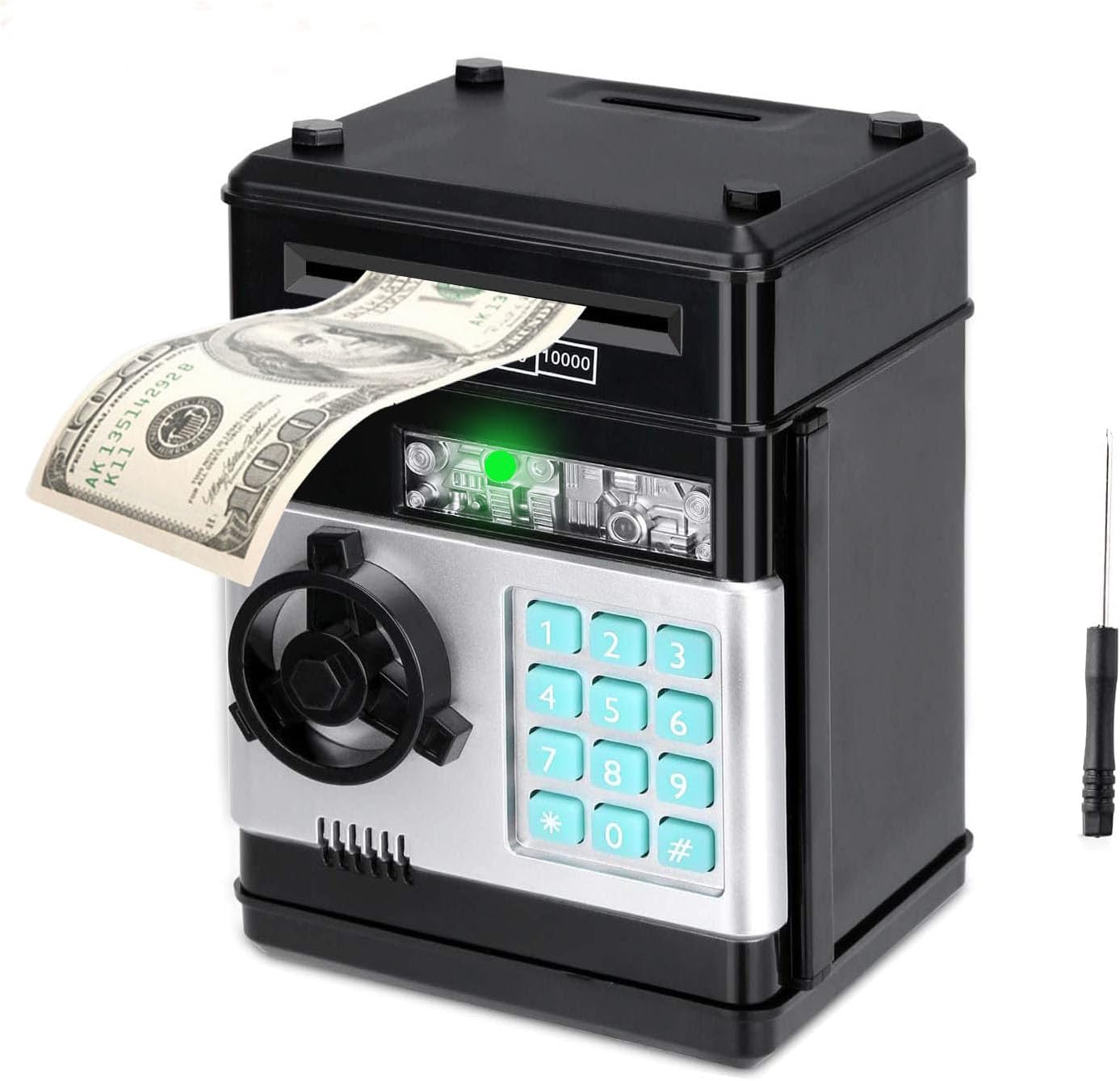 Piggy Bank,Electronic Piggy Bank for Kids,ATM Coin Bank with Safe Password,Money Saving Box for Boys Girls,Great Birthday Christmas Toy Gifts for 5 6 7 8 9 10 Year Old(Black)