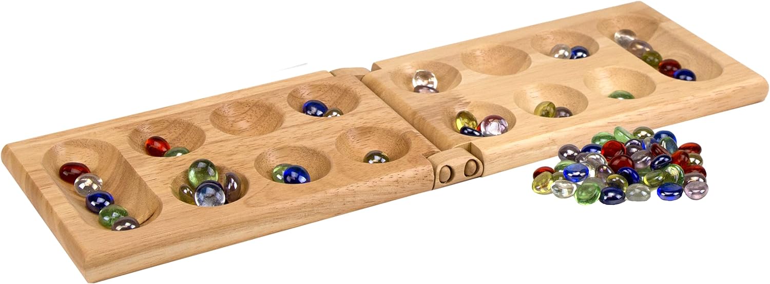 Pressman Mancala - Real Wood Folding Set, with Multicolor Stones by Pressman, 2 players Pressman Mancala - Real Wood Folding Set, with Multicolor Stones by Pressman, 2 players