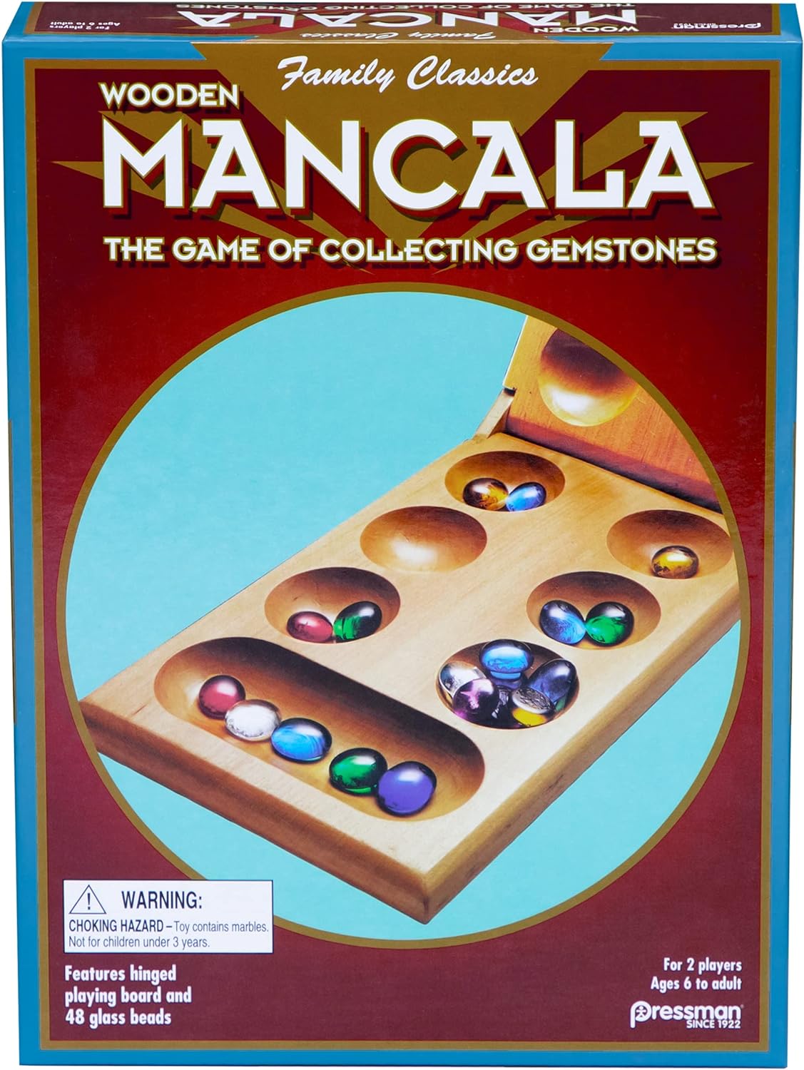 Pressman Mancala - Real Wood Folding Set, with Multicolor Stones by Pressman, 2 players Pressman Mancala - Real Wood Folding Set, with Multicolor Stones by Pressman, 2 players