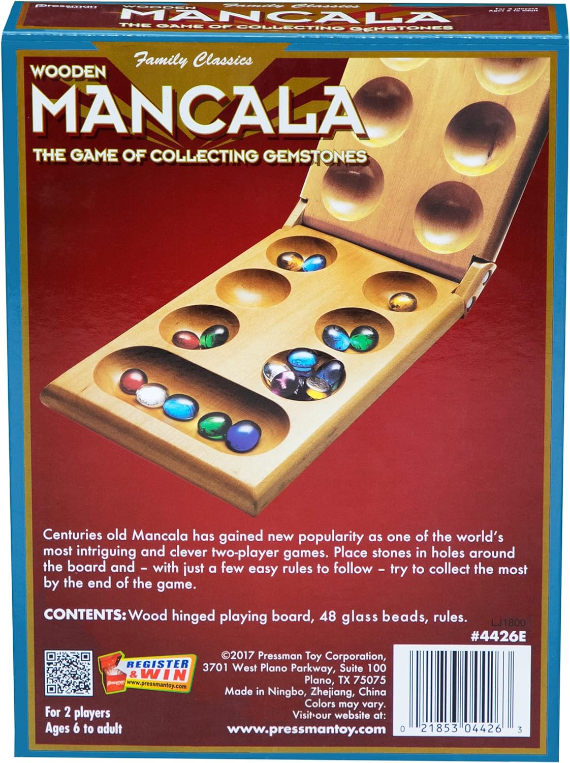 Pressman Mancala - Real Wood Folding Set, with Multicolor Stones by Pressman, 2 players Pressman Mancala - Real Wood Folding Set, with Multicolor Stones by Pressman, 2 players