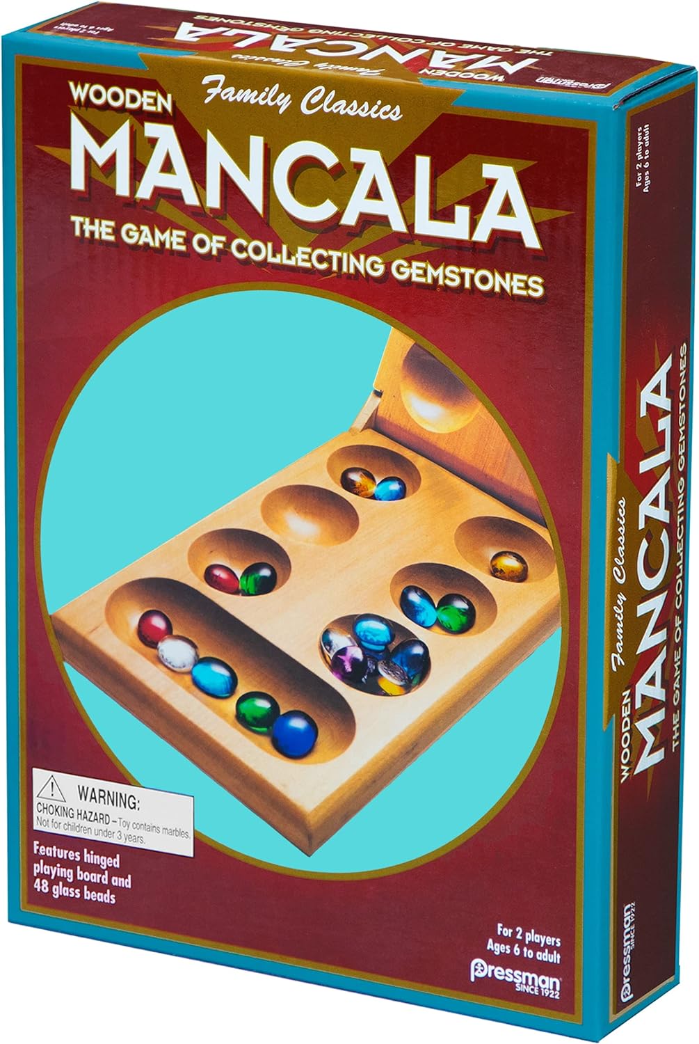 Pressman Mancala - Real Wood Folding Set, with Multicolor Stones by Pressman, 2 players Pressman Mancala - Real Wood Folding Set, with Multicolor Stones by Pressman, 2 players