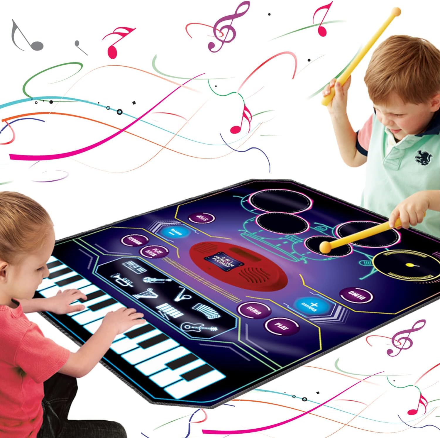 QShark 2 in 1 Kids Music Learning Toys for Boys Girls, Drum Set + Piano Mat | Record Playback, Built-in Songs, 8 Instrument Sounds, 24 Keys, Christmas Birthday Gifts for Toddler 3 4 5 6 7 8 Years QShark 2 in 1 Kids Music Learning Toys for Boys Girls, Drum Set + Piano Mat | Record Playback, Built-in Songs, 8 Instrument Sounds, 24 Keys, Christmas Birthday Gifts for Toddler 3 4 5 6 7 8 Years