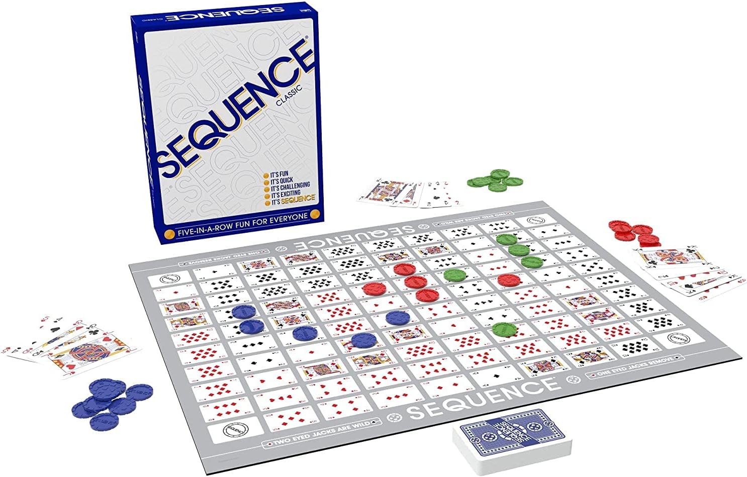 SEQUENCE- Original SEQUENCE Game with Folding Board, Cards and Chips by Jax ( Packaging may Vary ) White, 10.3 x 8.1 x 2.31 SEQUENCE- Original SEQUENCE Game with Folding Board, Cards and Chips by Jax ( Packaging may Vary ) White, 10.3 x 8.1 x 2.31
