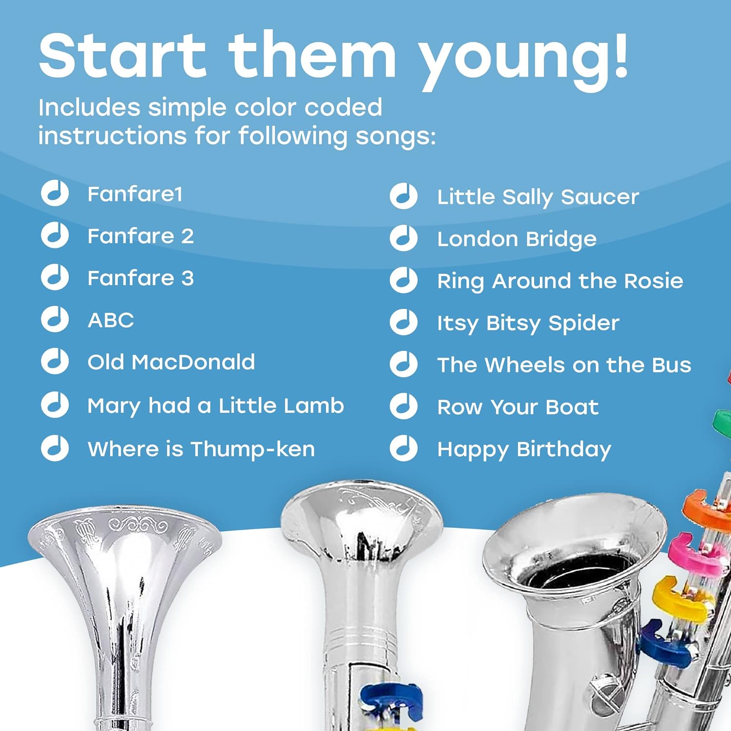 Set of 3 Kids Musical Instruments Toy Clarinet, Toy Saxophone and Toy Trumpet, 3 Wind and Brass Musical Instruments Combo with Over 10 Color Keys Coded Teaching Songs for Toddlers Set of 3 Kids Musical Instruments Toy Clarinet, Toy Saxophone and Toy Trumpet, 3 Wind and Brass Musical Instruments Combo with Over 10 Color Keys Coded Teaching Songs for Toddlers