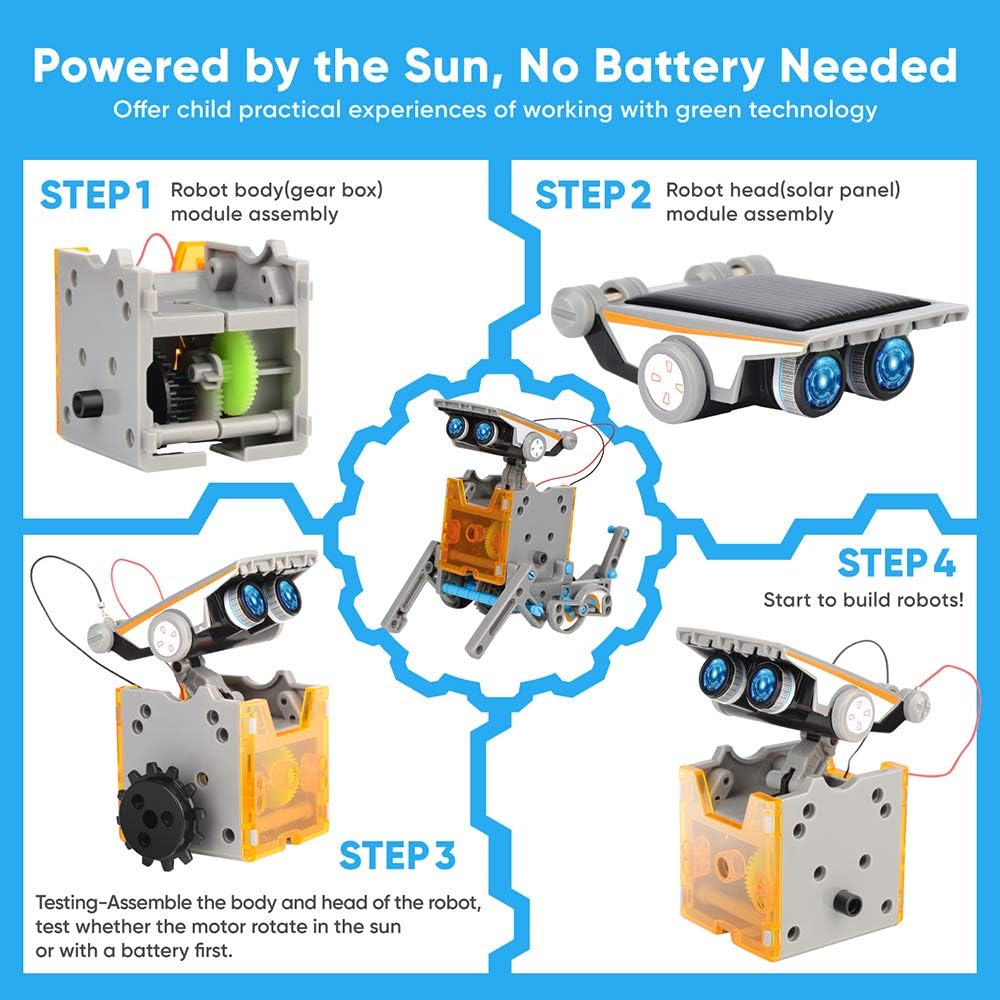 Sillbird STEM 12-in-1 Education Solar Robot Toys -190 Pieces DIY Building Science Experiment Kit for Kids Aged 8-10 and Older,Solar Powered by The Sun : Toys Games