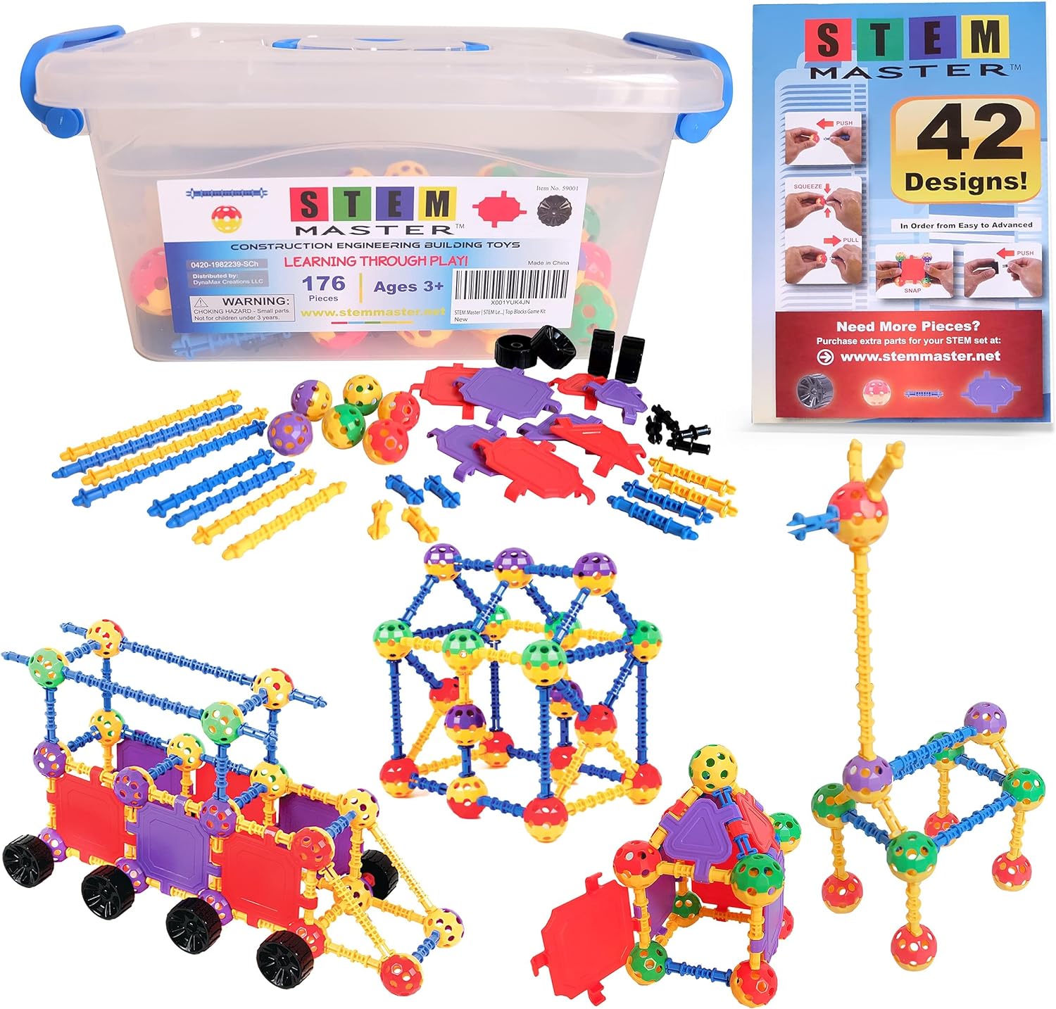 STEM Master Building Blocks Educational Toys Ages 4-8 - STEM Toys Kit w/176 Durable Pieces Stem Toys for Kids 5-7 Year Old