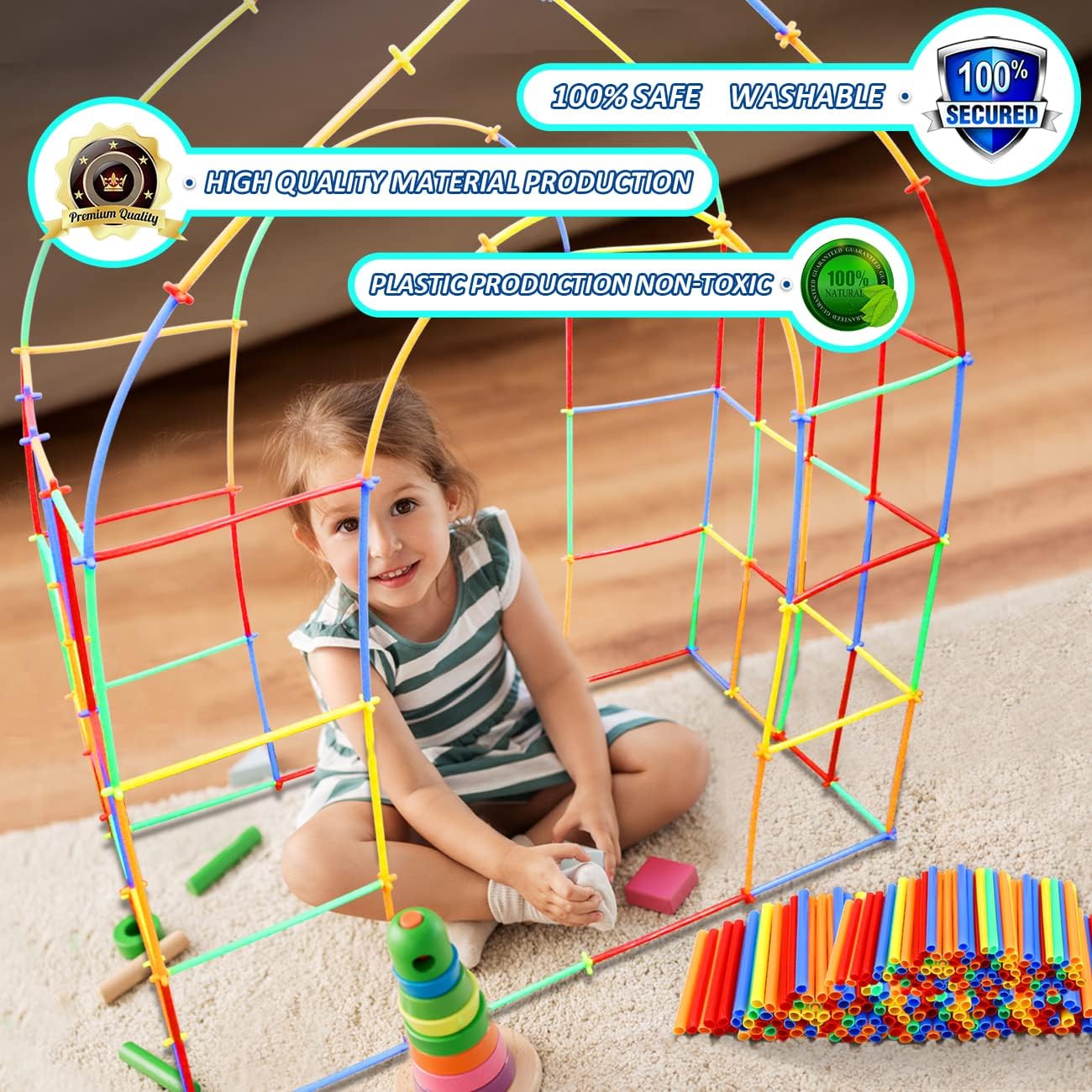 Straw Constructor Toys STEM Building Toys 600Pcs Straw Toy Interlocking Plastic Toys Engineering Toys Thin Tube Blocks Toy Educational Toy Kit for 3 4 5 6 7years Kids Toy for Boys and Girls Gift