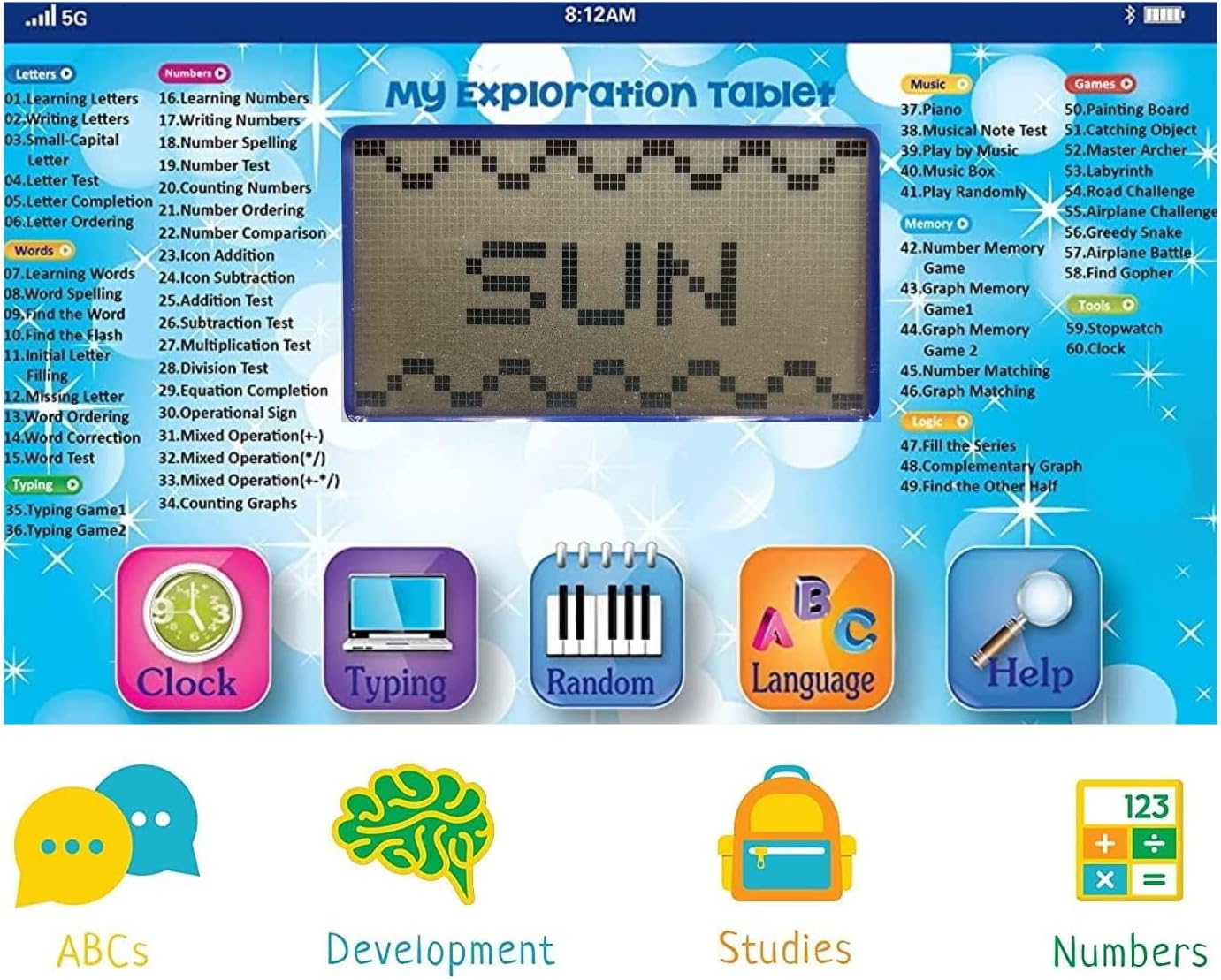 Tech Kidz My Exploration Toy Tablet Educational Learning Computer, 60 Challenging Learning Games and Activities, LCD Screen, Keyboard (Blue), Ages 3+