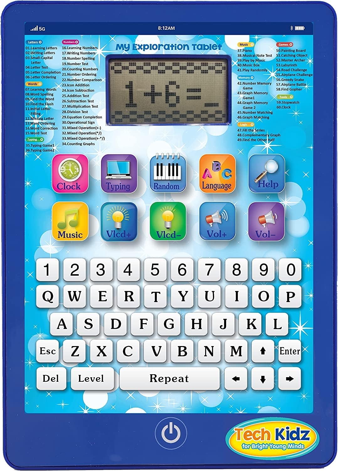 Tech Kidz My Exploration Toy Tablet Educational Learning Computer, 60 Challenging Learning Games and Activities, LCD Screen, Keyboard (Blue), Ages 3+